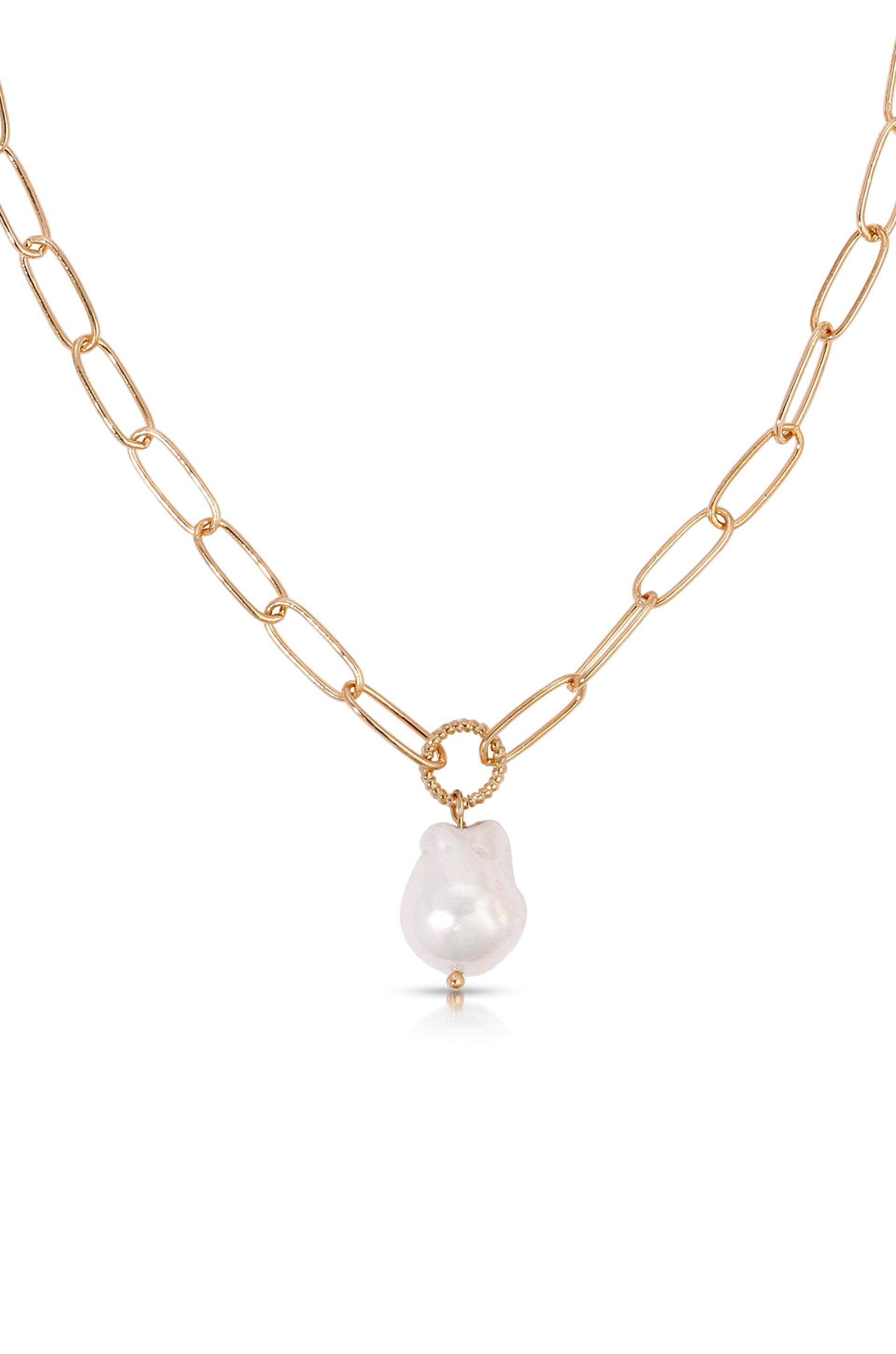 Single Pearl Open Links Chain Necklace