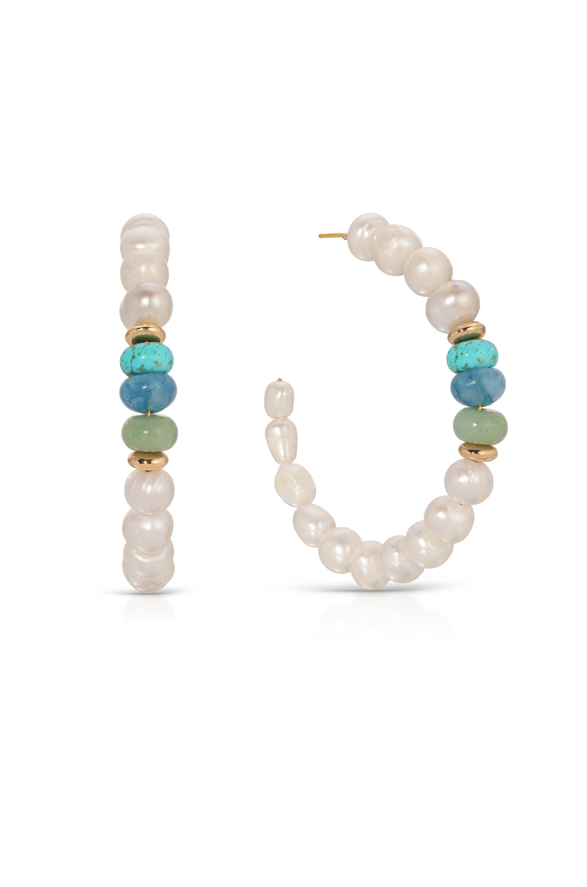 Beach Day Pearl and Gemstone Hoop Earrings.