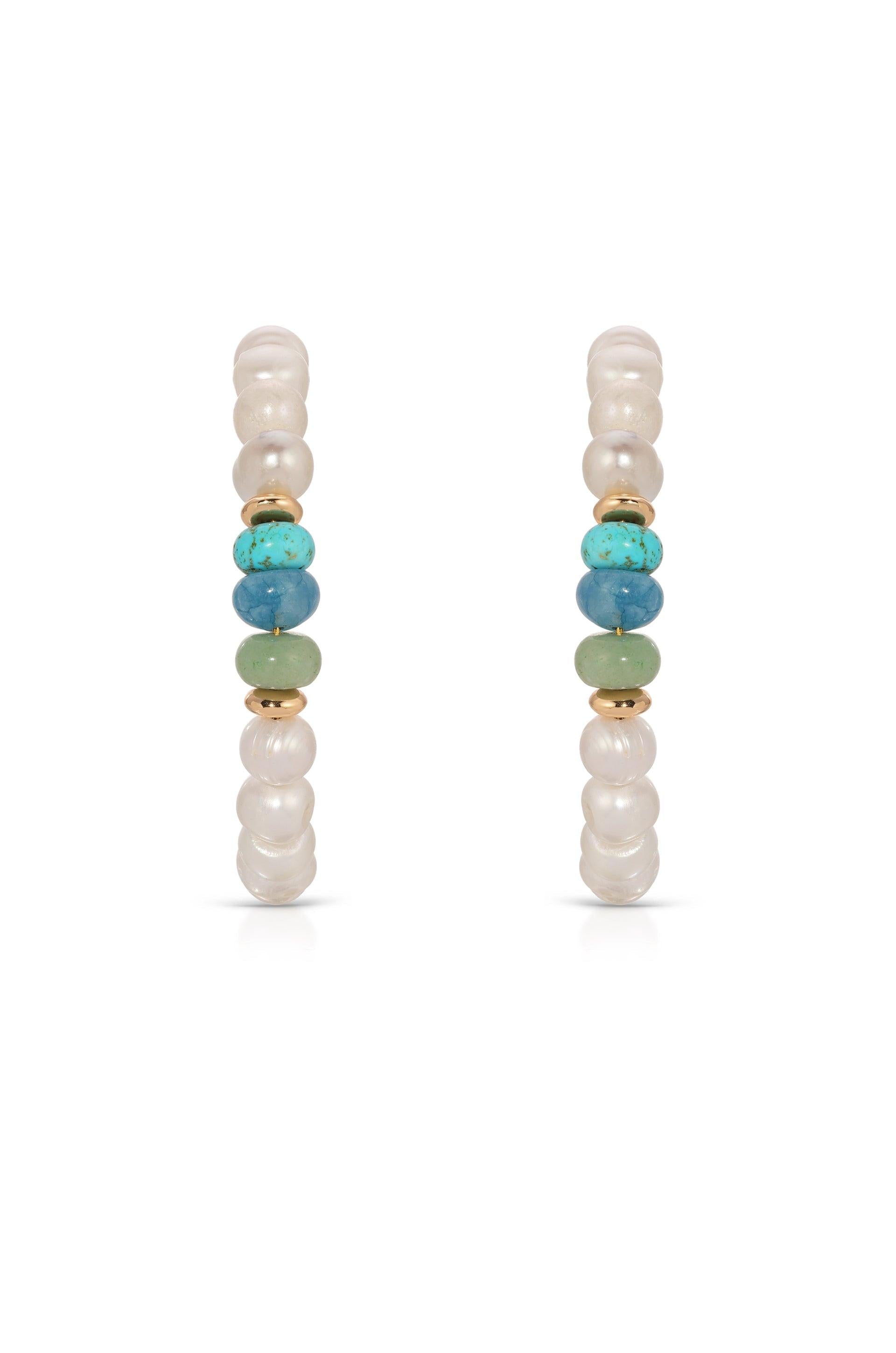 Beach Day Pearl and Gemstone Hoop Earrings.