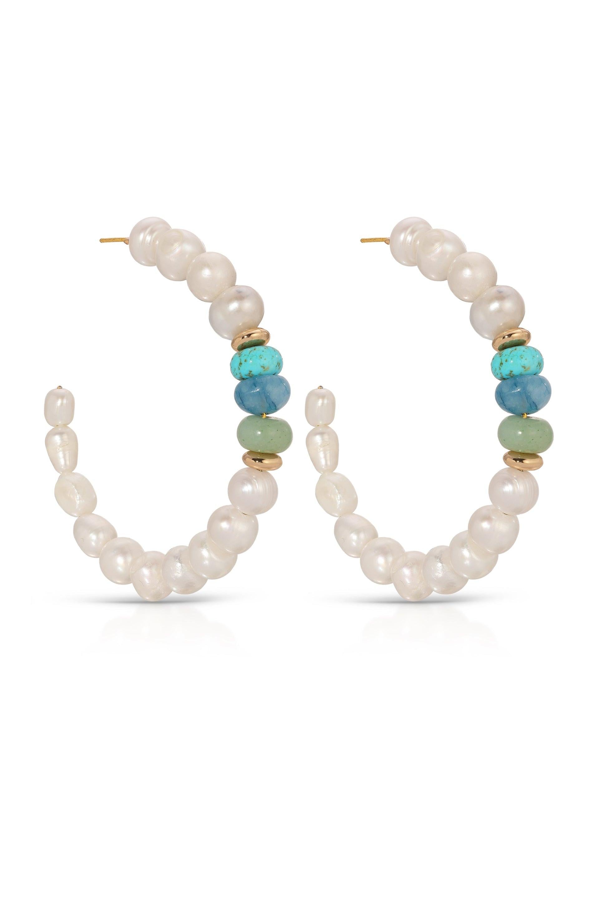 Beach Day Pearl and Gemstone Hoop Earrings.