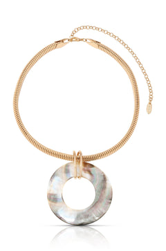Shell Open Circle Pendant Flex Chain Necklace - Flying Tomato - Necklaces - Ettika