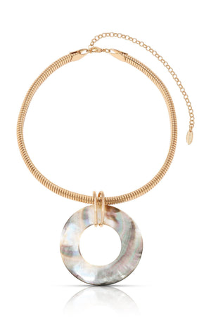 Shell Open Circle Pendant Flex Chain Necklace - Flying Tomato - Necklaces - Ettika