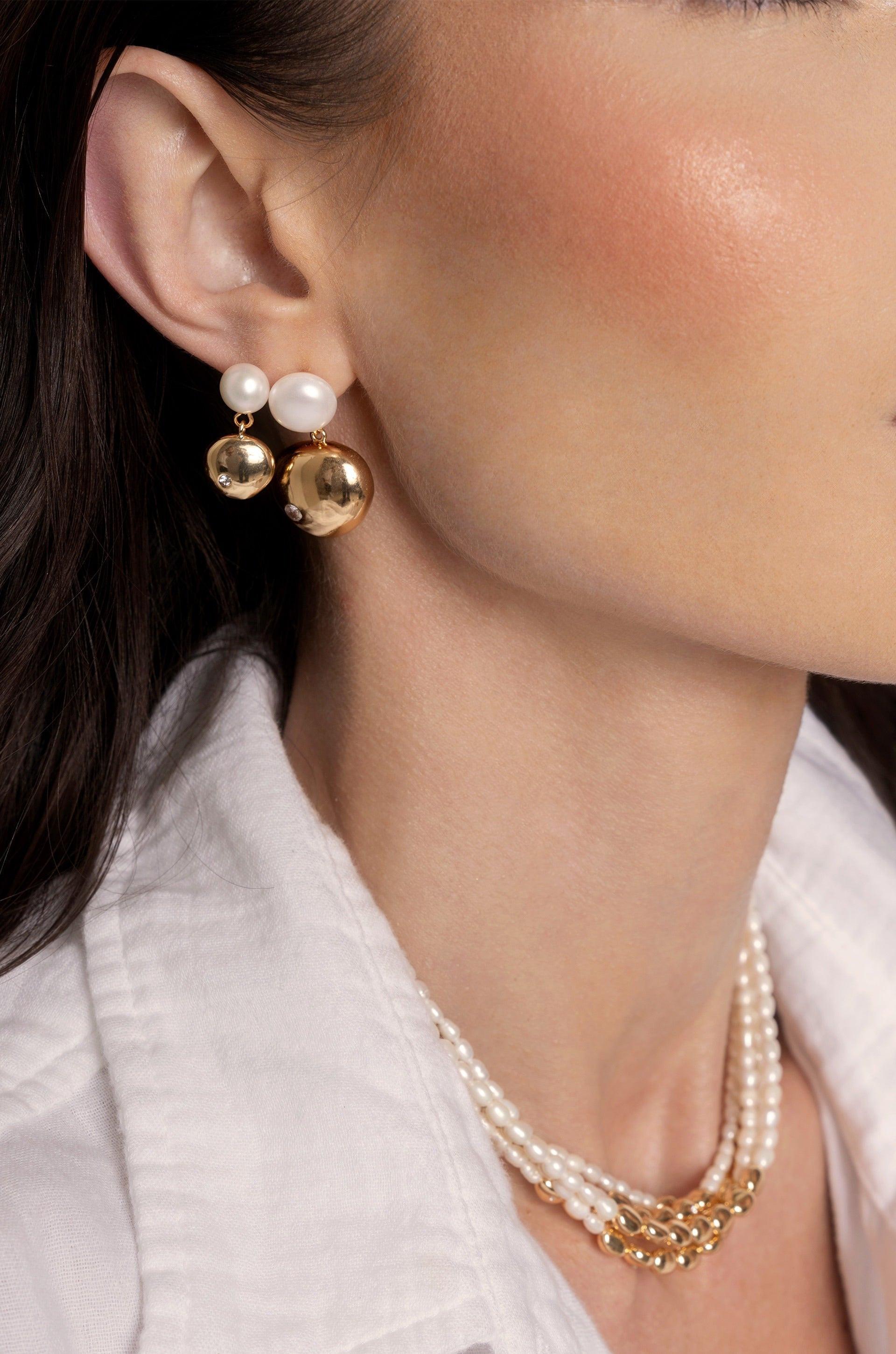 Small Pebble and Pearl Dangle Earrings - Flying Tomato - Earrings - Ettika
