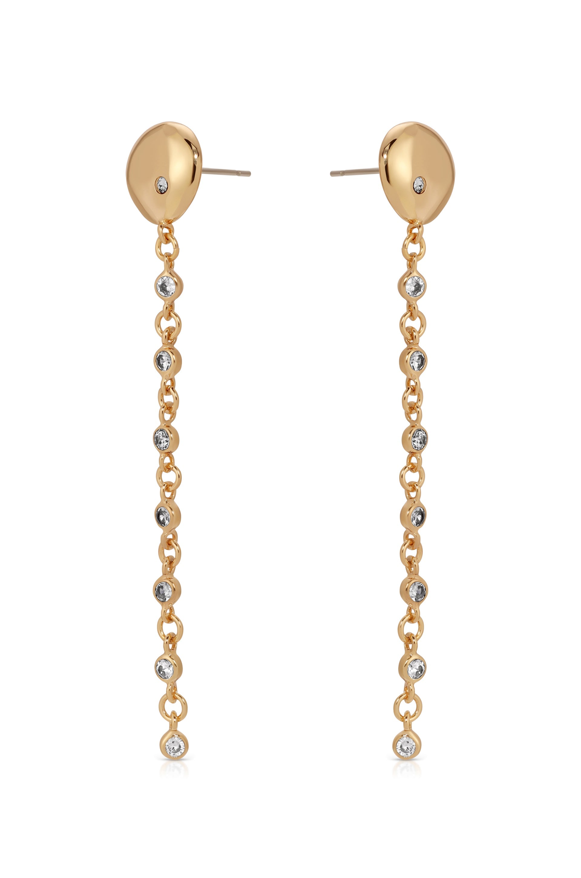 Polished Pebble Linear Crystal Chain Drop Earrings