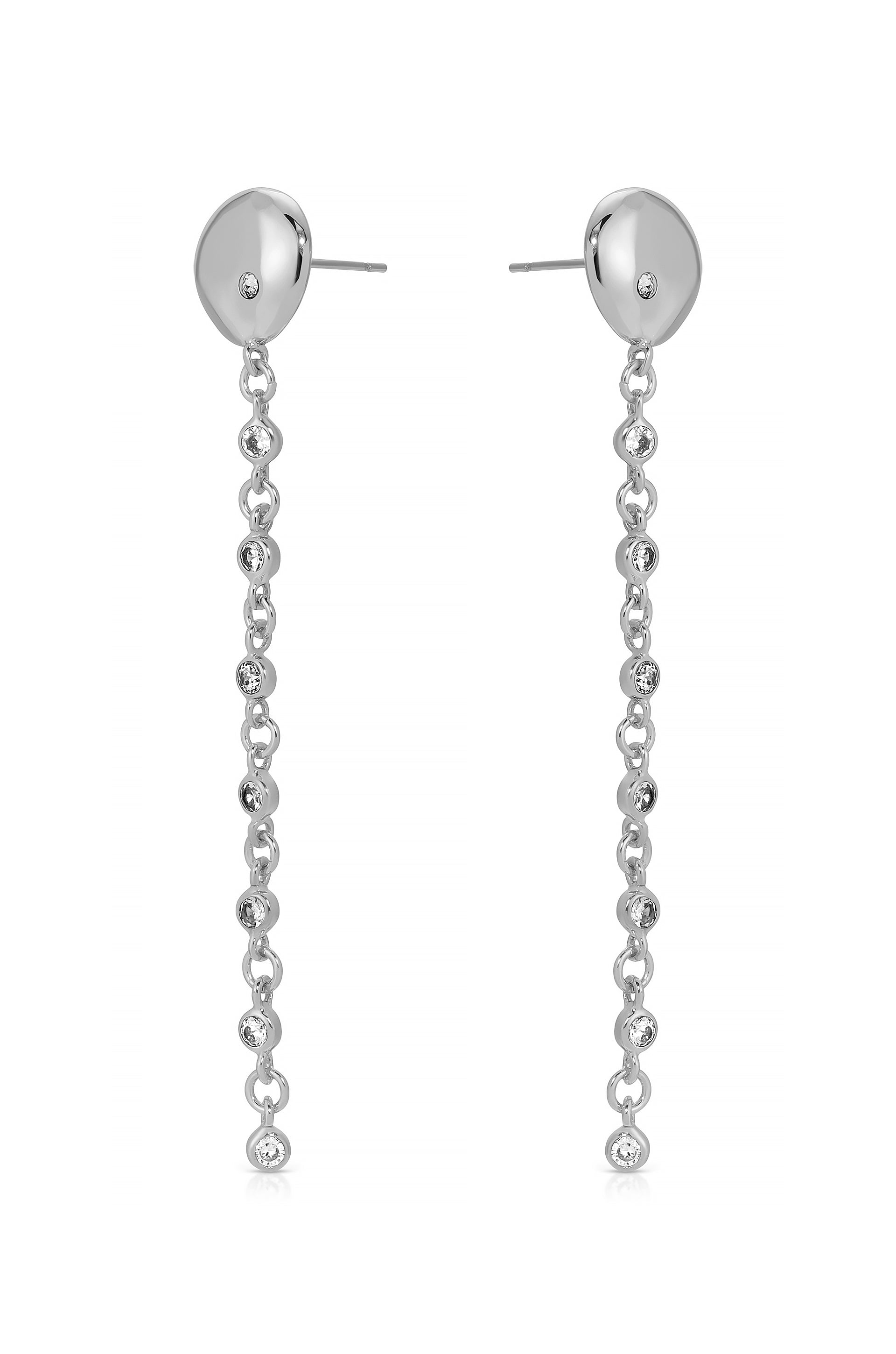 Polished Pebble Linear Crystal Chain Drop Earrings