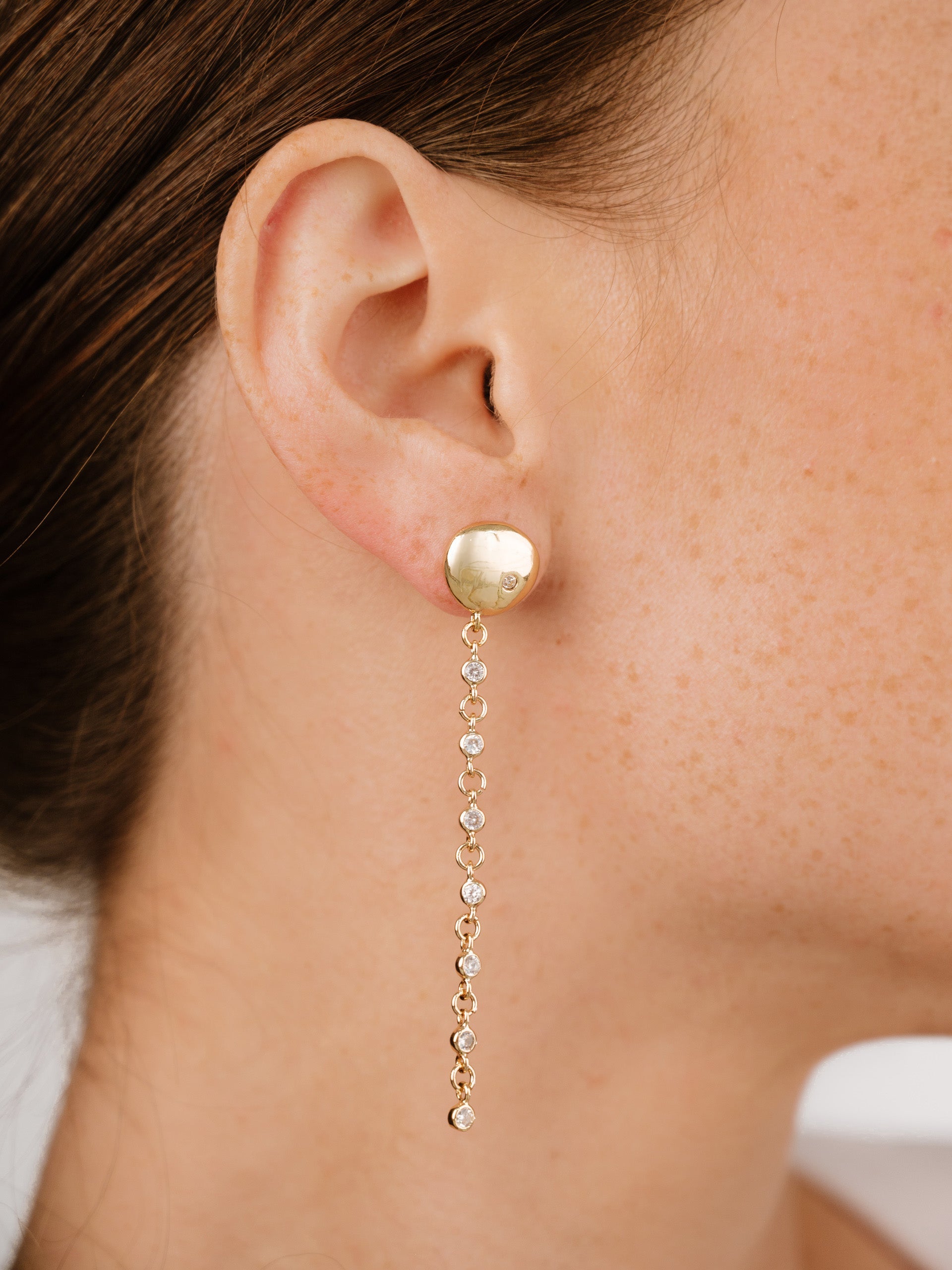 Polished Pebble Linear Crystal Chain Drop Earrings