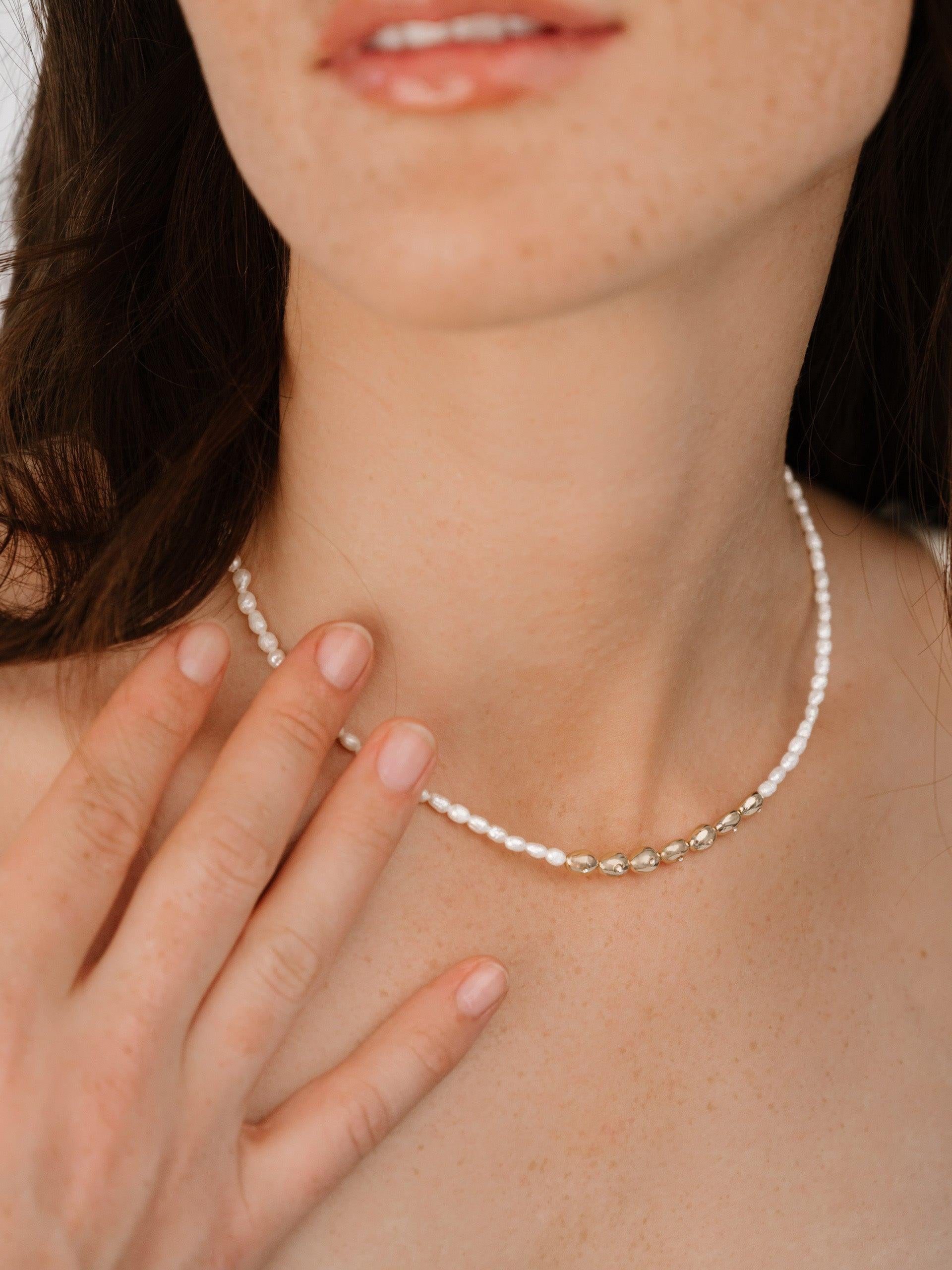 Freshwater Pearl Polished Pebble Necklace.