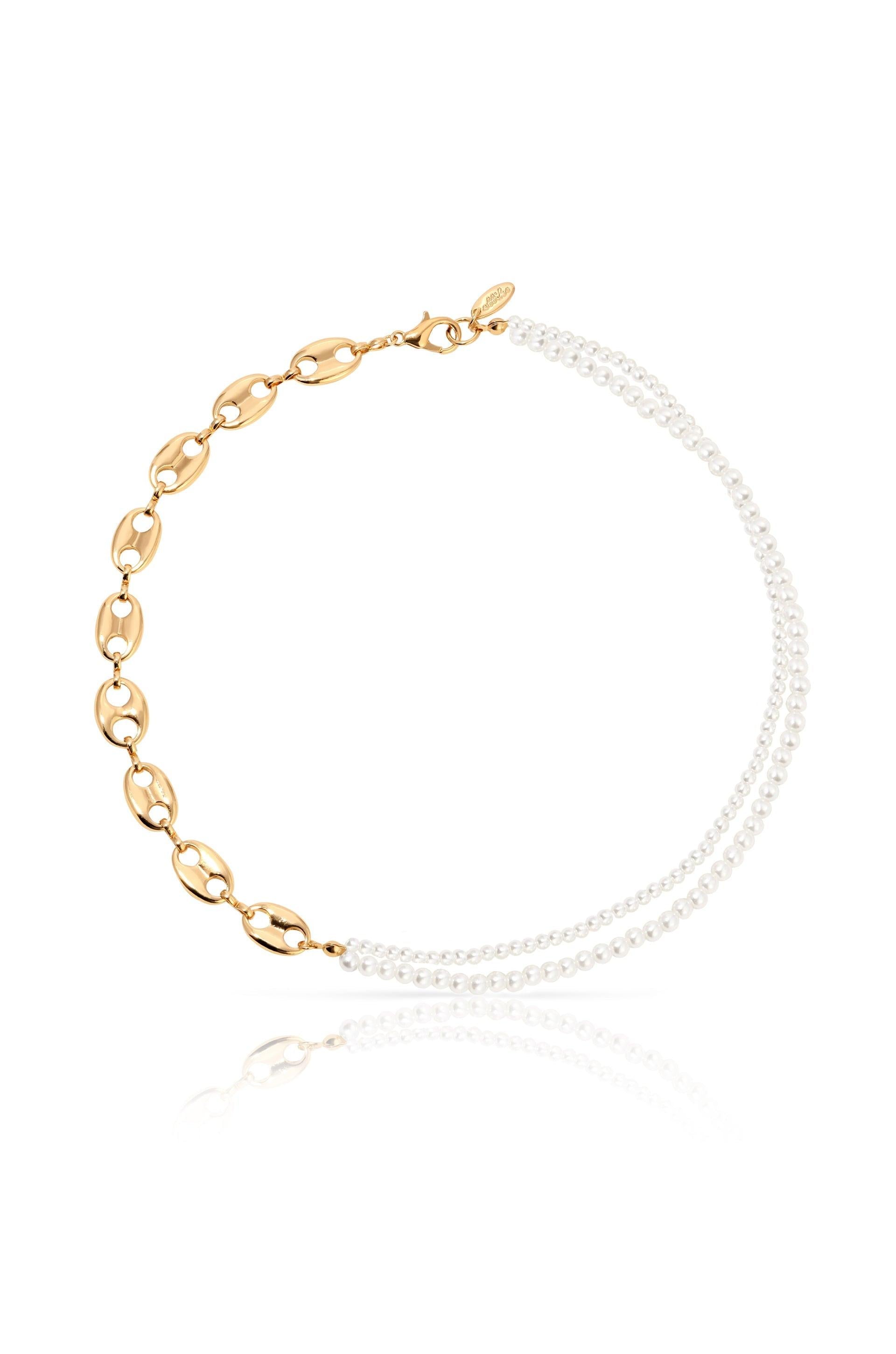 Meet Me Halfway Pearl and Chain Link Necklace.