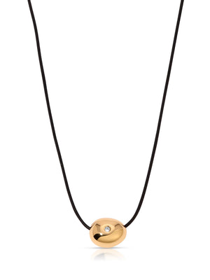 Polished Pebble Leather Pendant Necklace.
