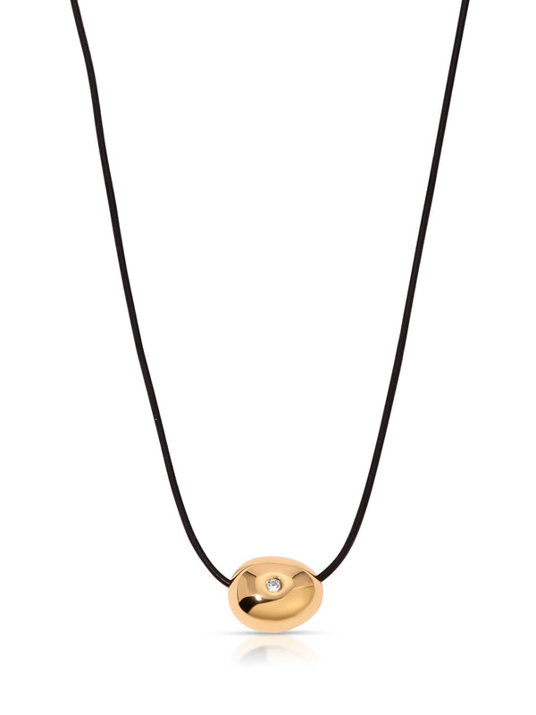 Polished Pebble Leather Pendant Necklace.