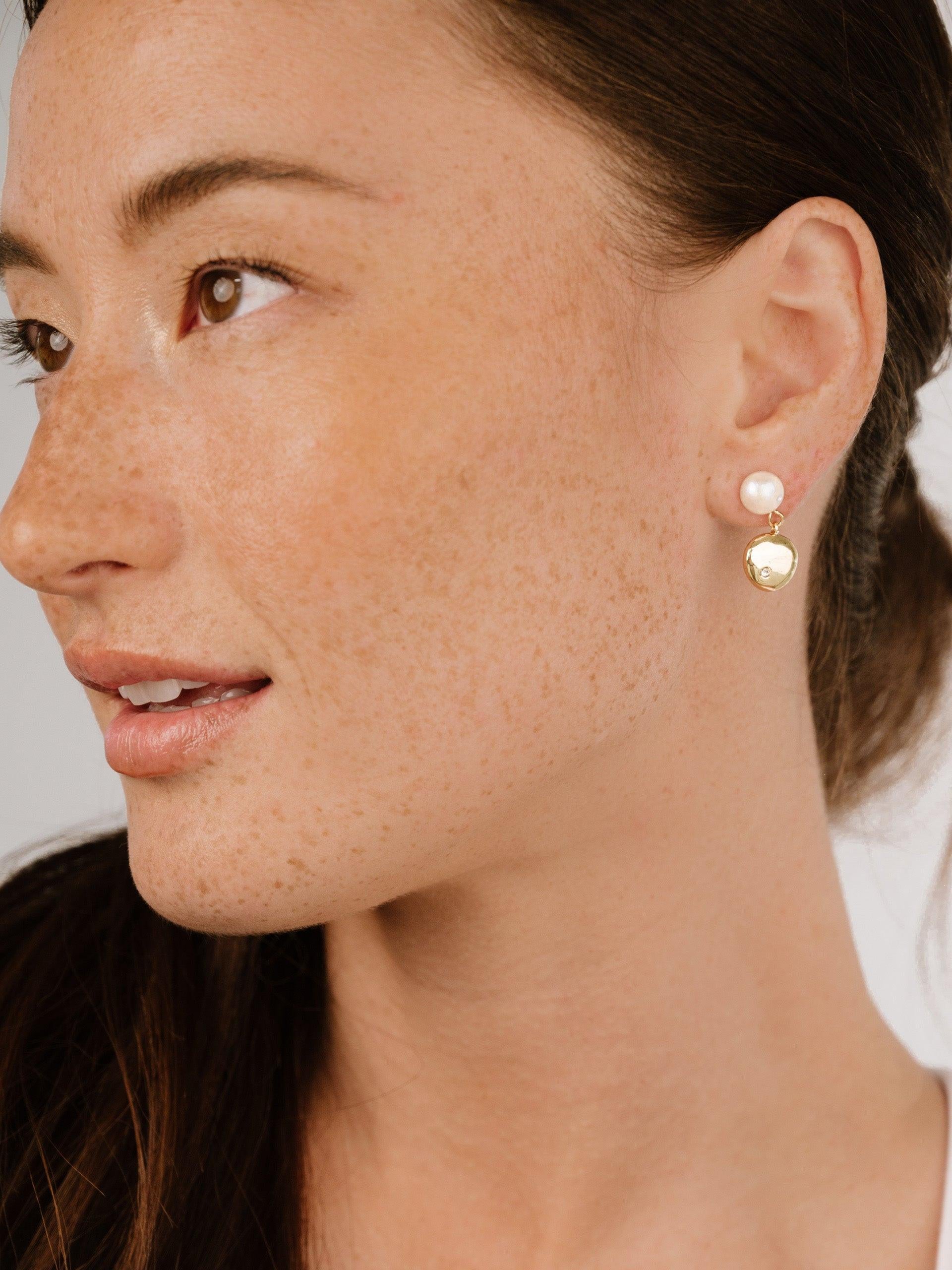 Small Pebble and Pearl Dangle Earrings - Flying Tomato - Earrings - Ettika