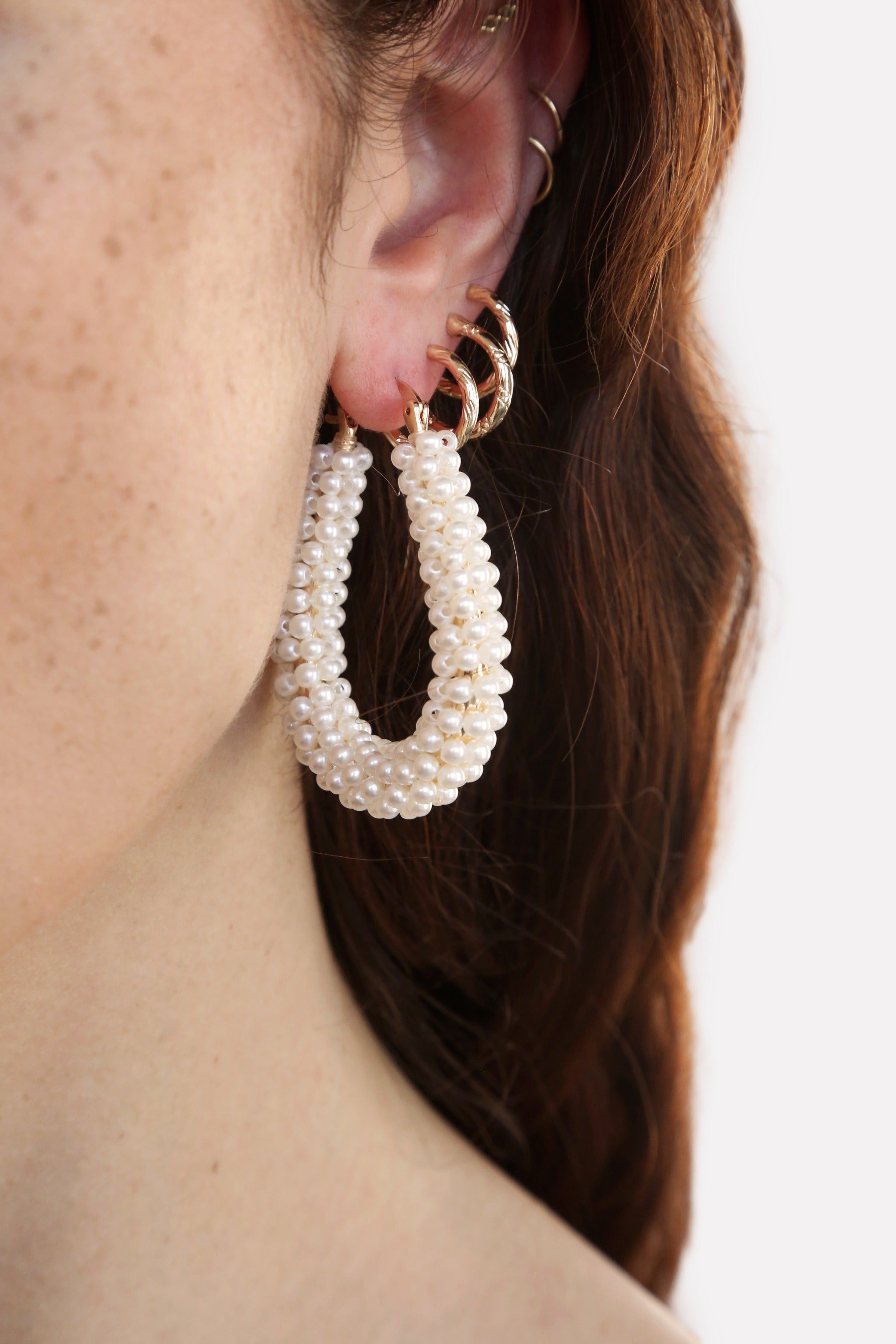 Pearl Wrapped Hoop Earrings