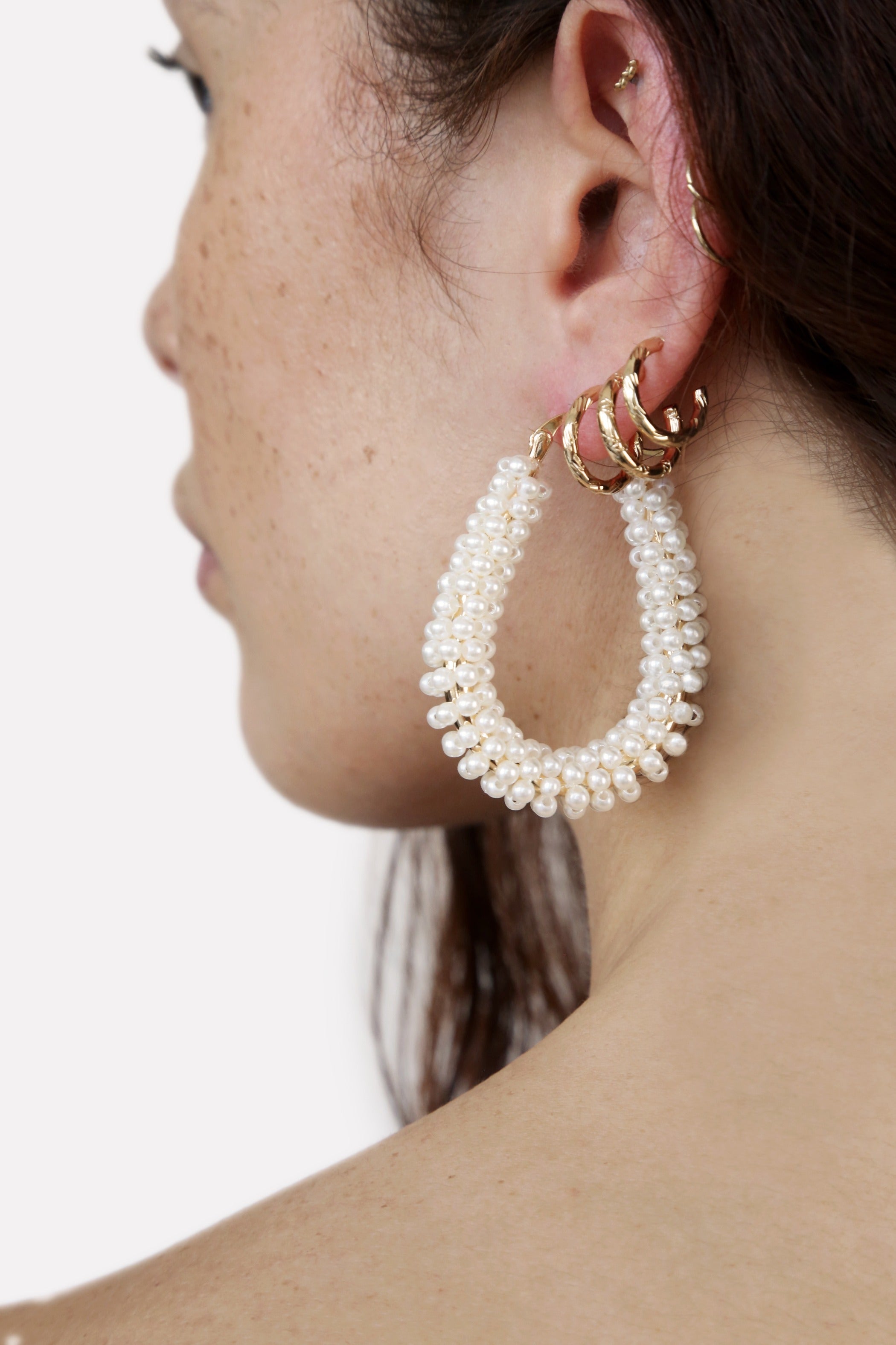 Pearl Wrapped Hoop Earrings