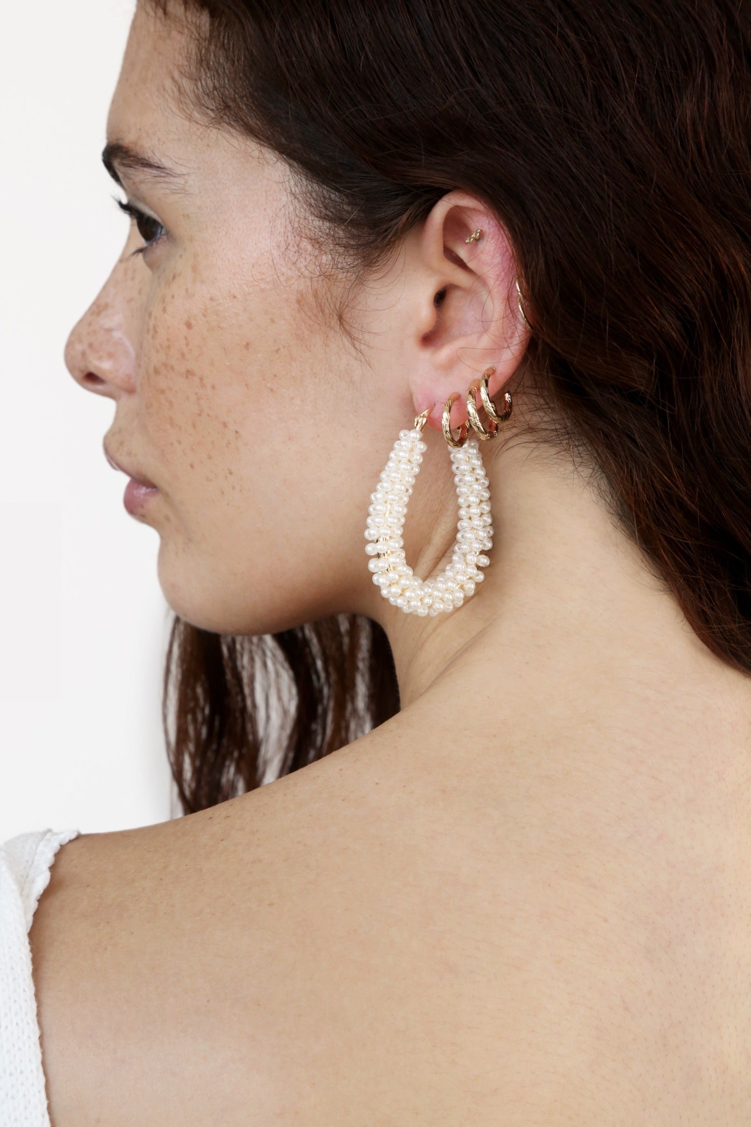 Pearl Wrapped Hoop Earrings