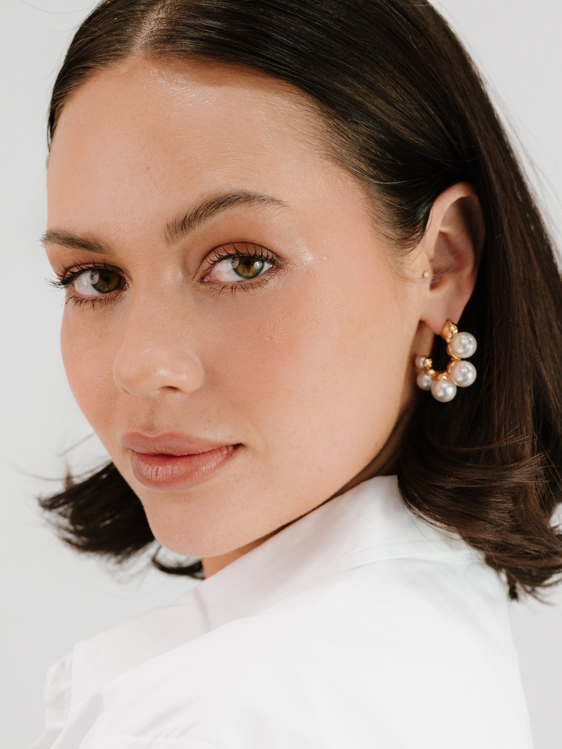 Five Point Pearl Hoop Earrings