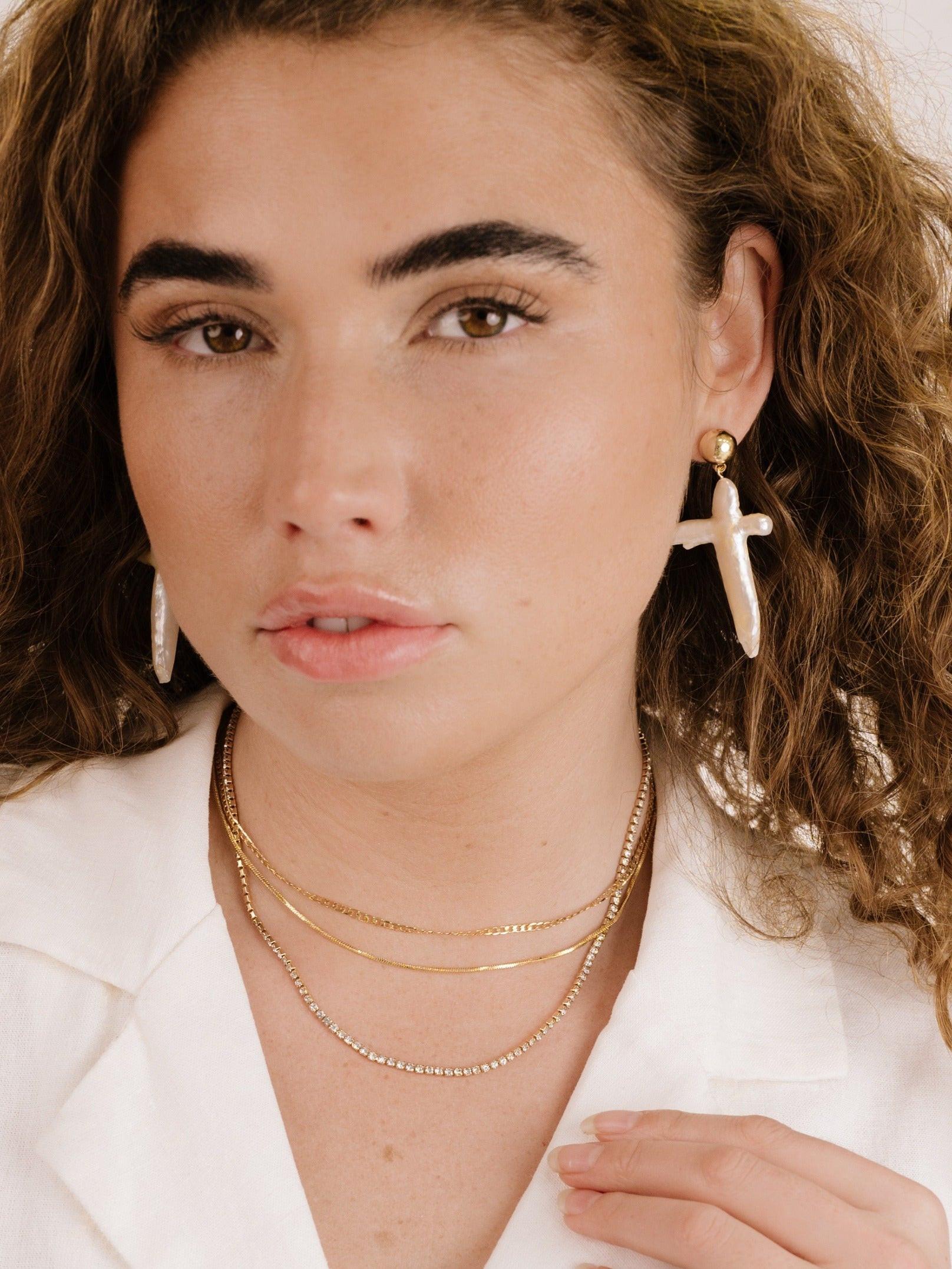 Organic Freshwater Pearl Cross Earrings - Flying Tomato - Earrings - Ettika