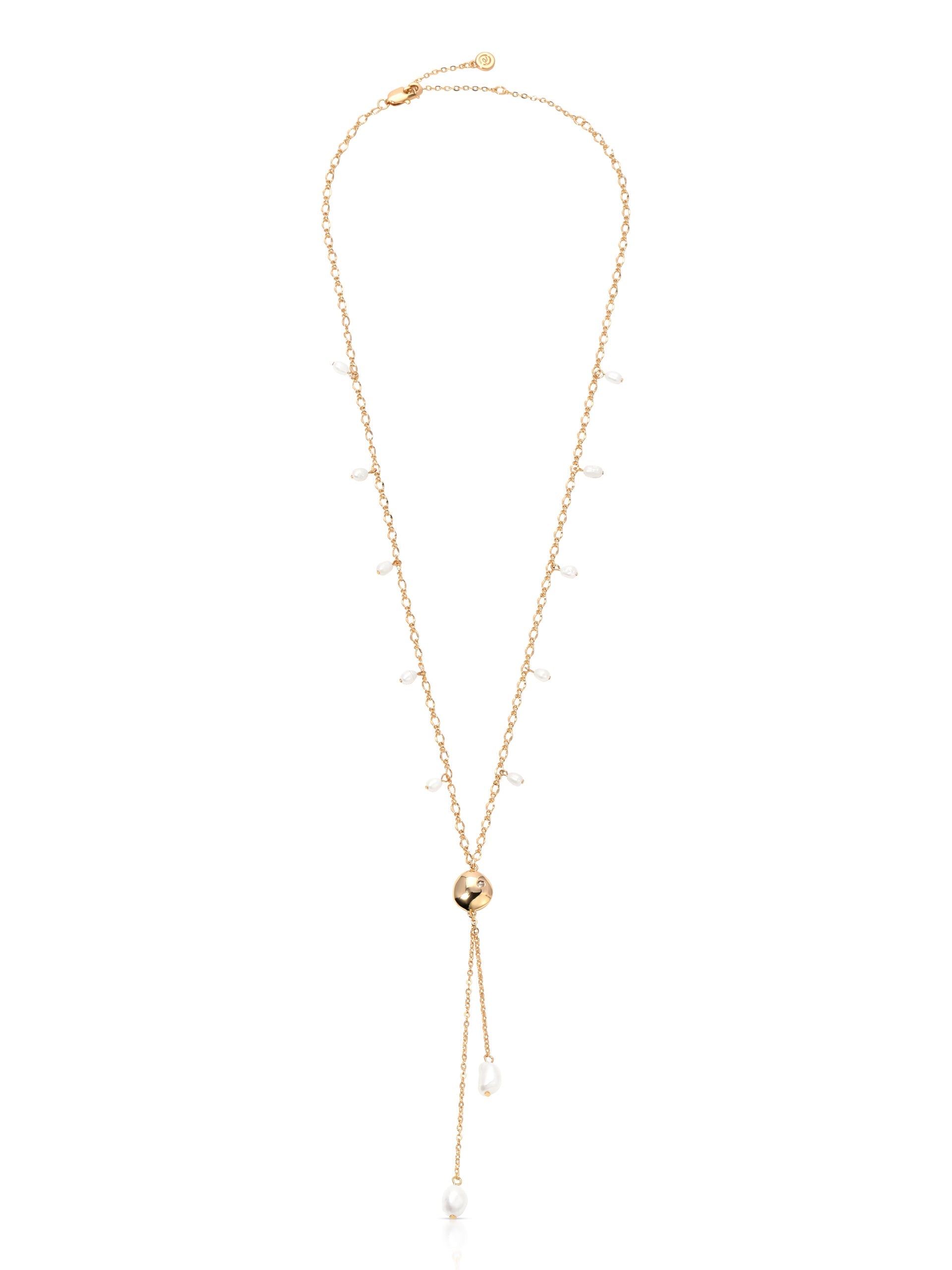 Pebble and Freshwater Pearl Lariat Necklace