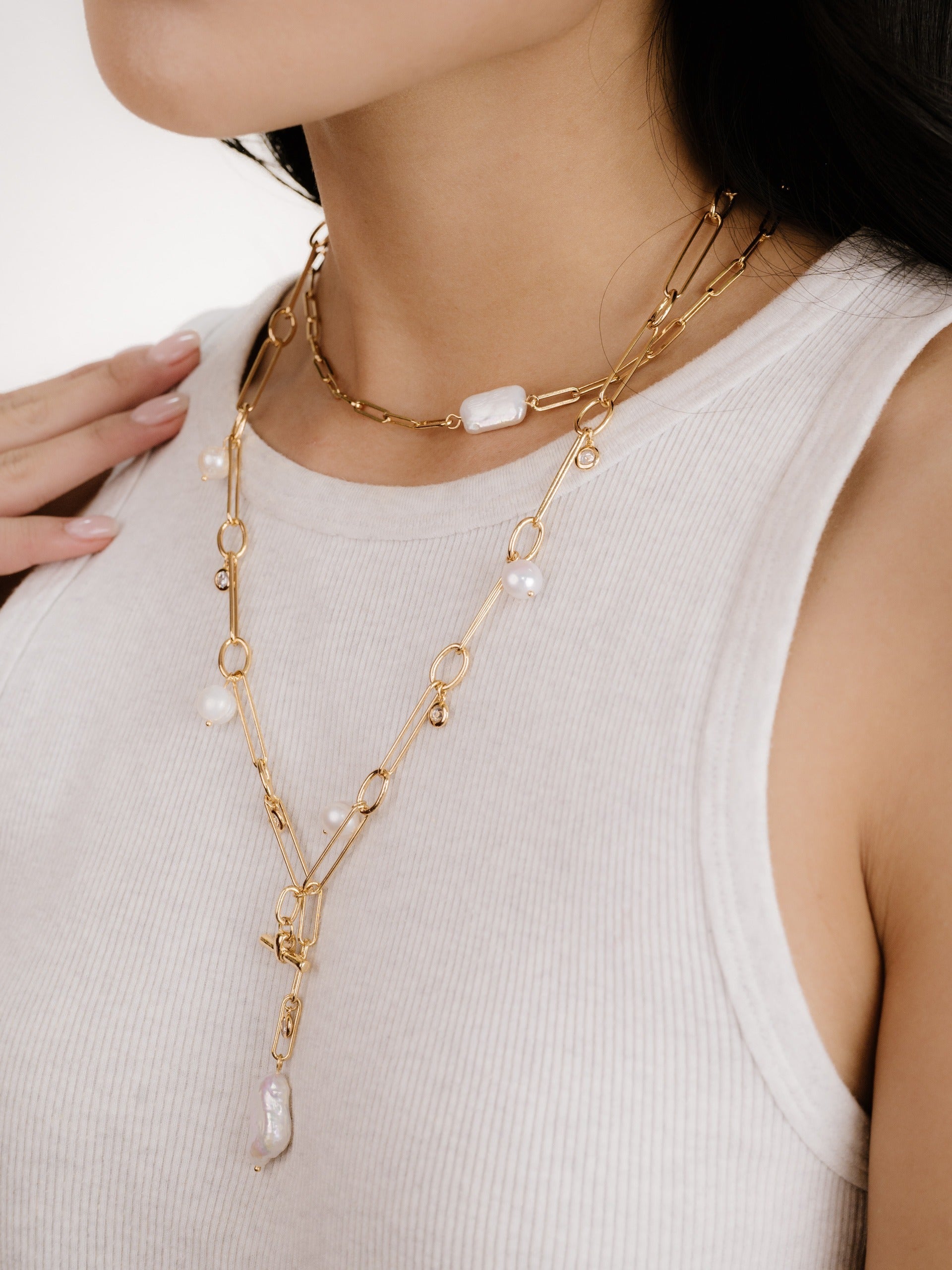 Deep Water Pearl Lariat Necklace