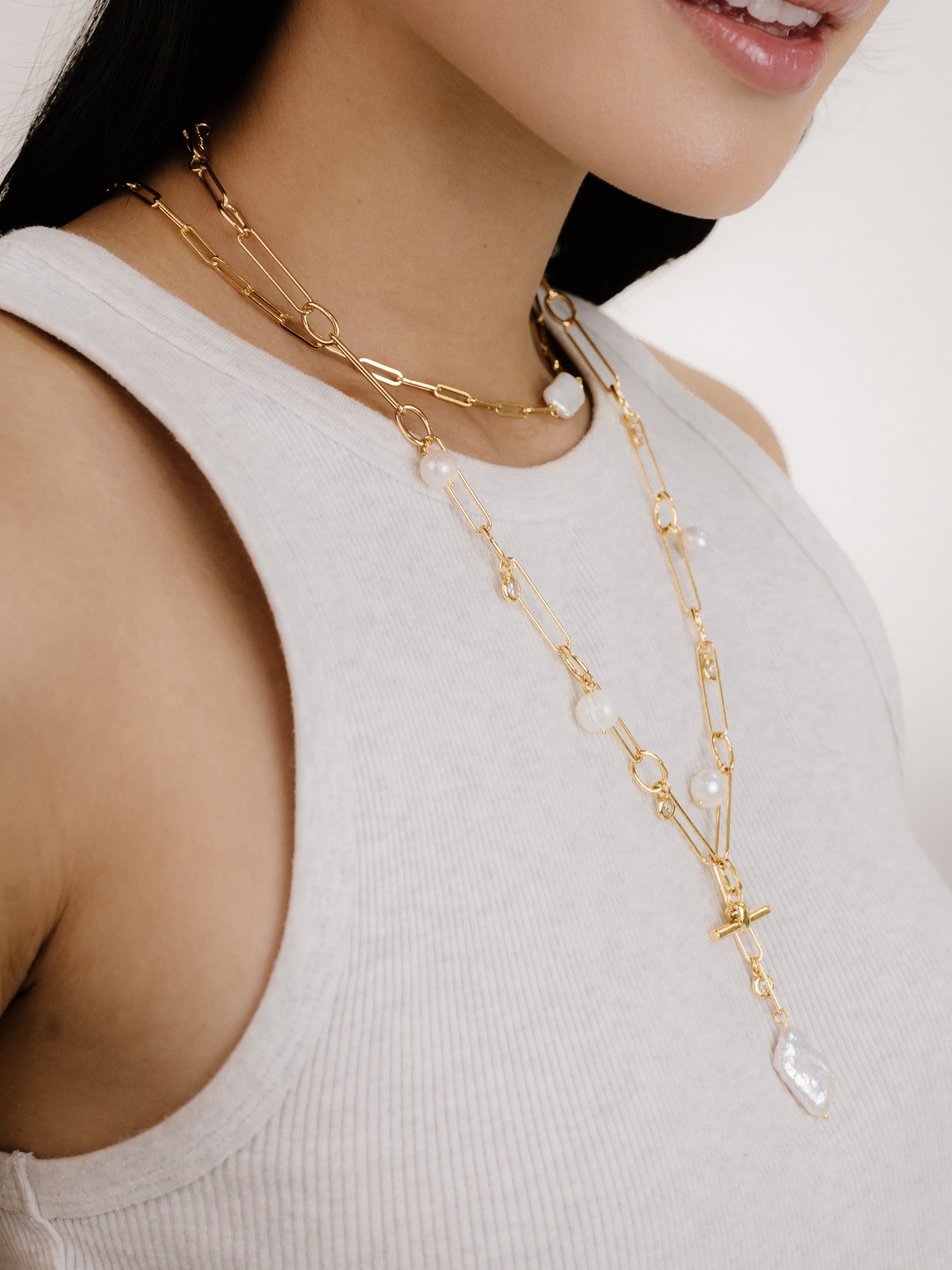 Deep Water Pearl Lariat Necklace