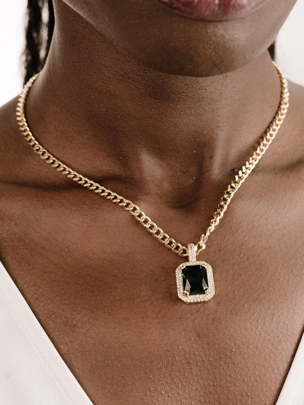 Emerald Stone Pendant Link Necklace - Flying Tomato - Necklaces - Ettika