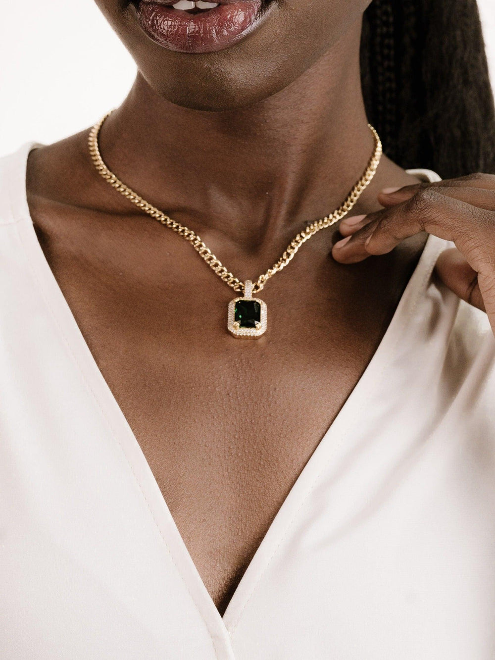 Emerald Stone Pendant Link Necklace - Flying Tomato - Necklaces - Ettika