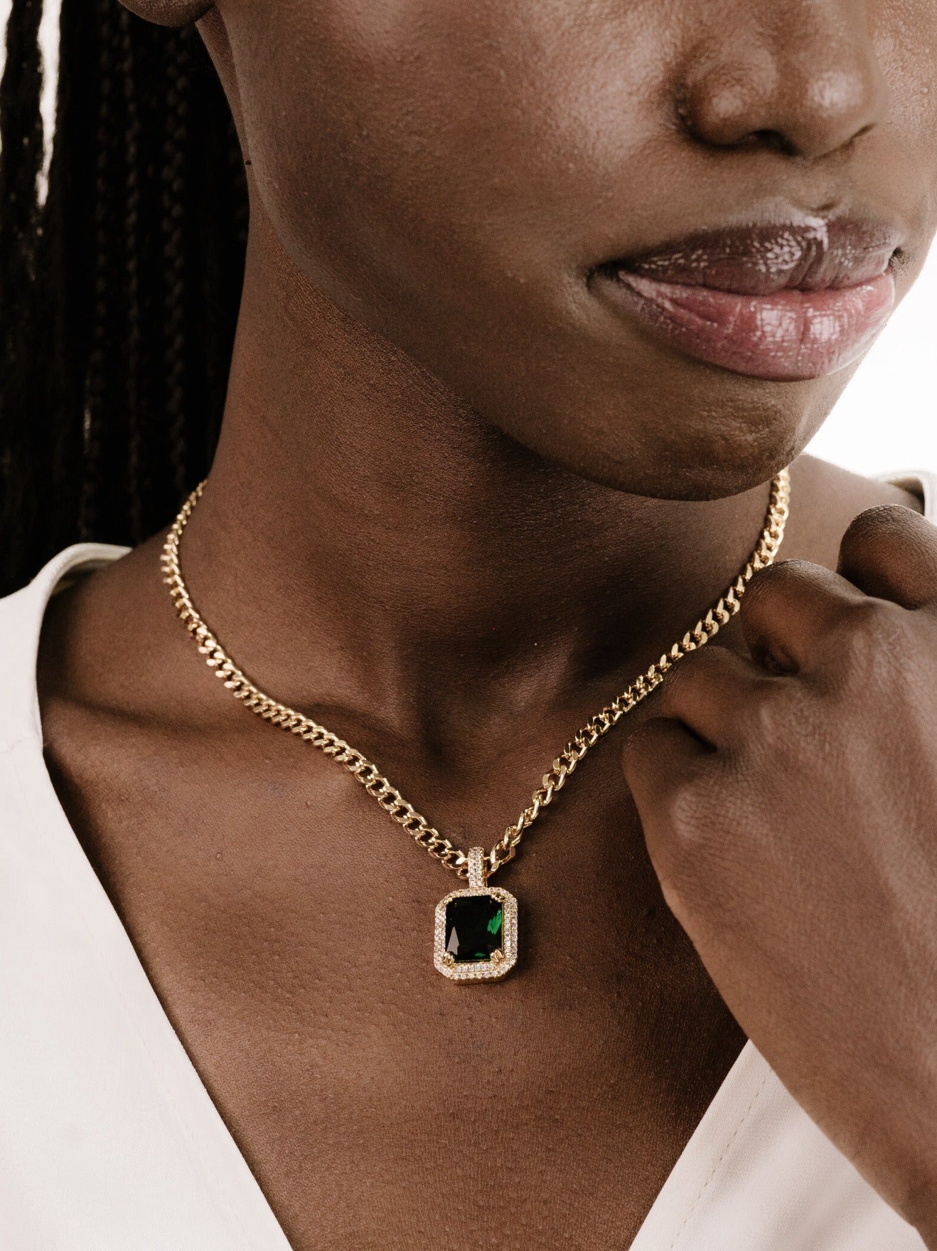 Emerald Stone Pendant Link Necklace - Flying Tomato - Necklaces - Ettika