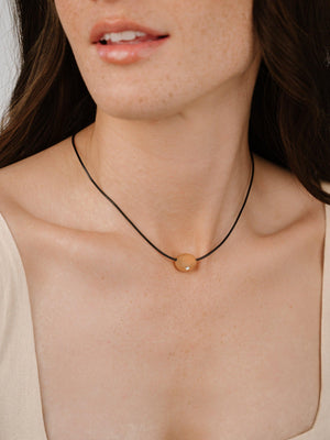 Polished Pebble Leather Pendant Necklace.