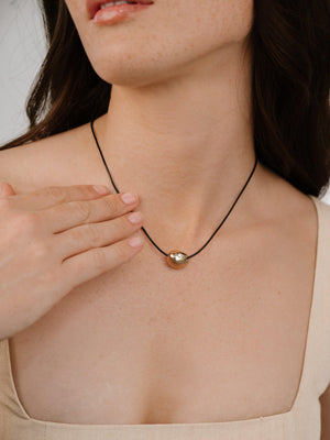 Polished Pebble Leather Pendant Necklace.