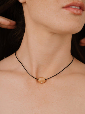 Polished Pebble Leather Pendant Necklace.