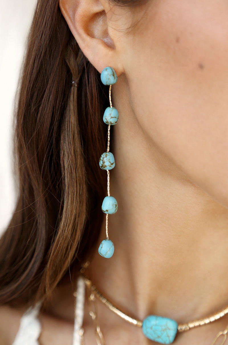 Dripping Turquoise Delicate Drop Earrings - Flying Tomato - Earrings - Ettika
