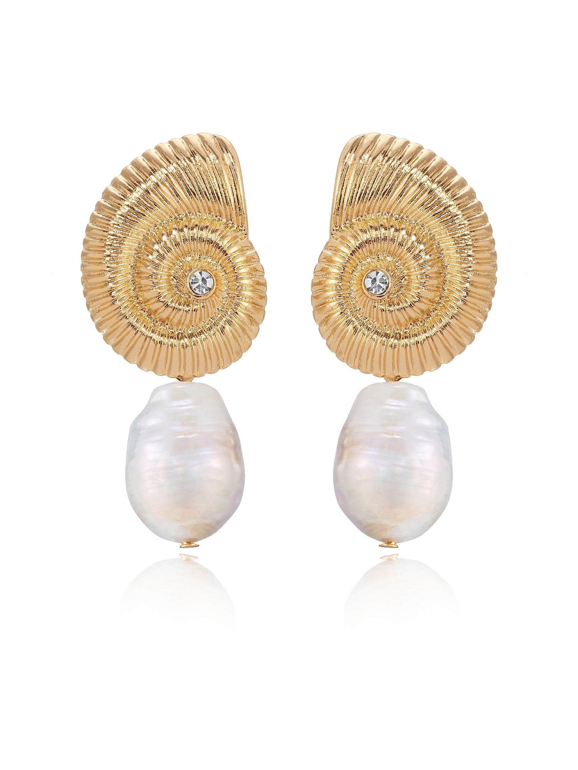 Nautilus Shell Freshwater Pearl Earrings - Flying Tomato - Earrings - Ettika