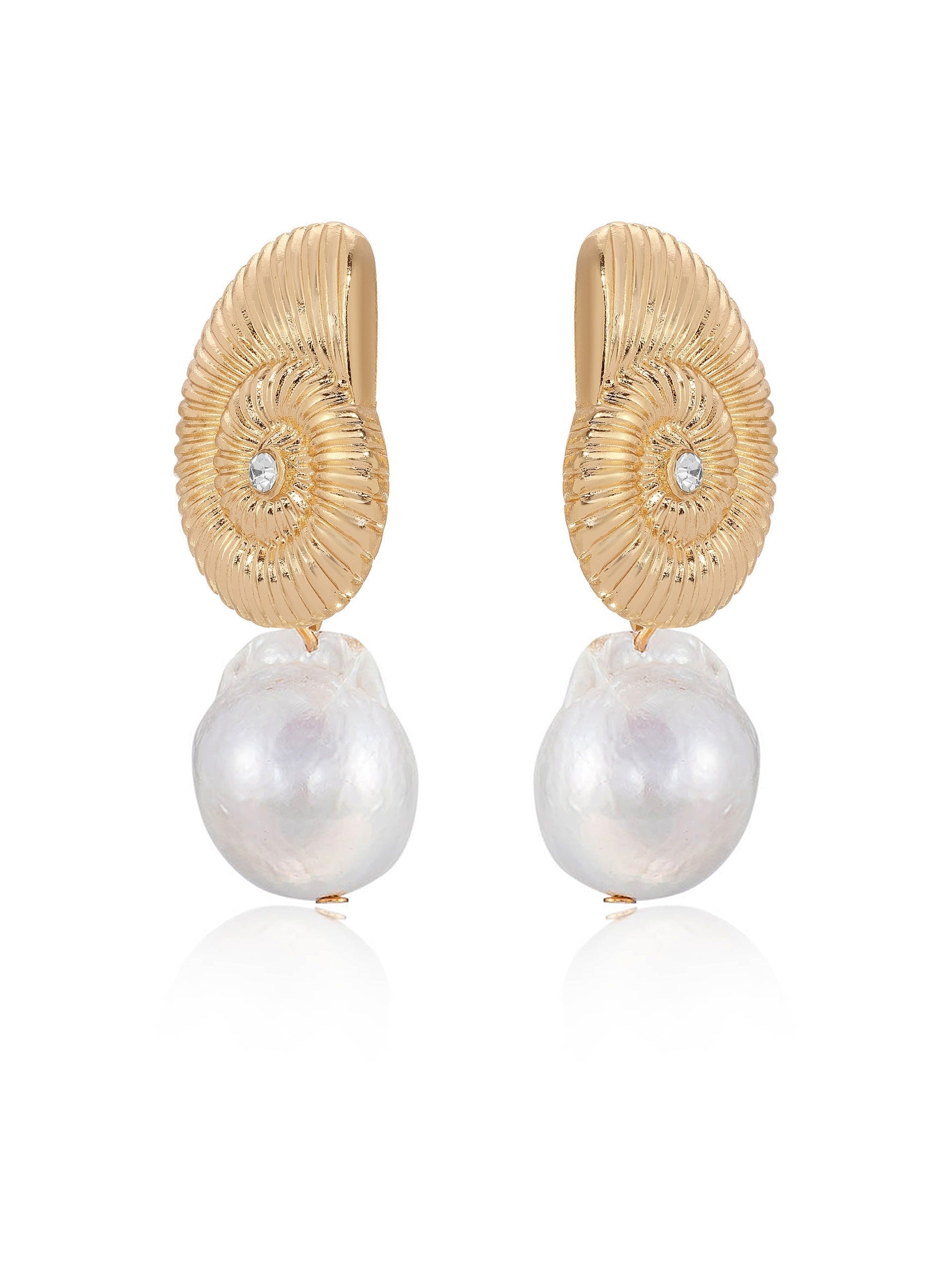 Nautilus Shell Freshwater Pearl Earrings