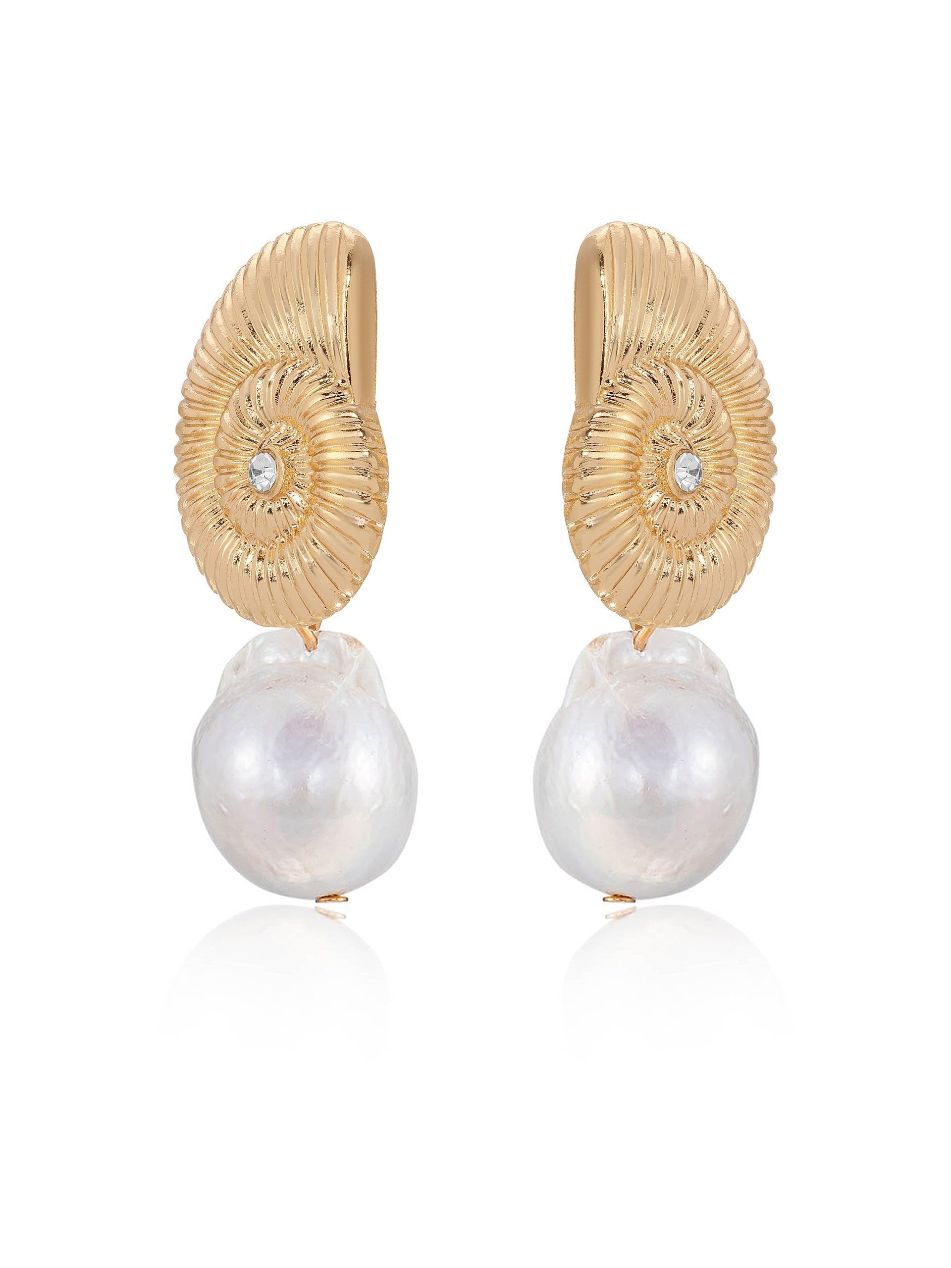 Nautilus Shell Freshwater Pearl Earrings - Flying Tomato - Earrings - Ettika
