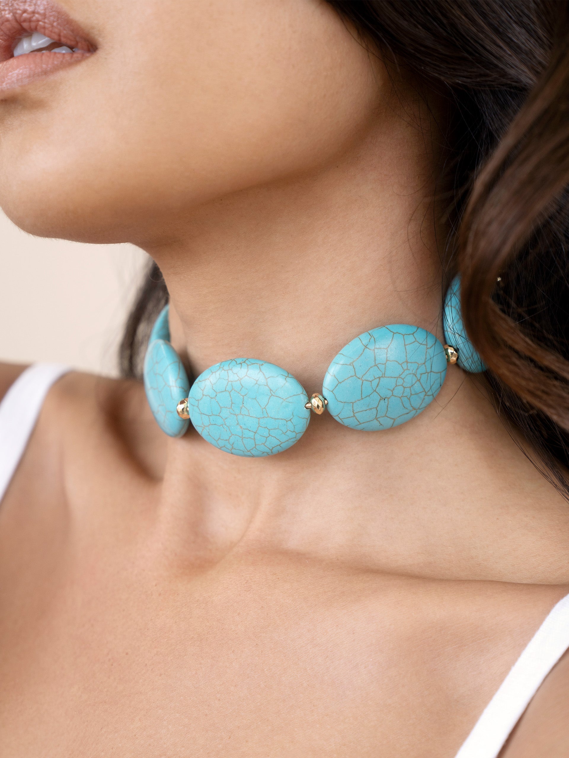 Oval Turquoise Stones Statement Choker - Flying Tomato - Necklaces - Ettika