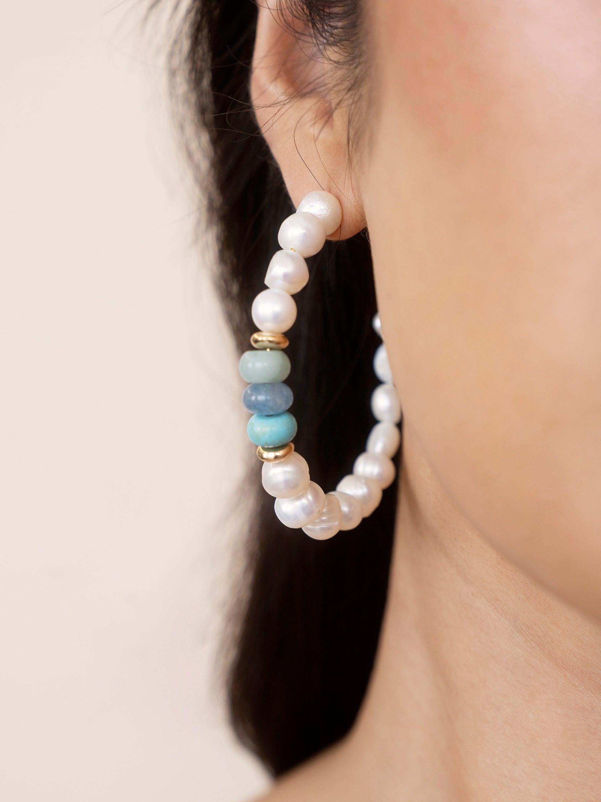 Beach Day Pearl and Gemstone Hoop Earrings.