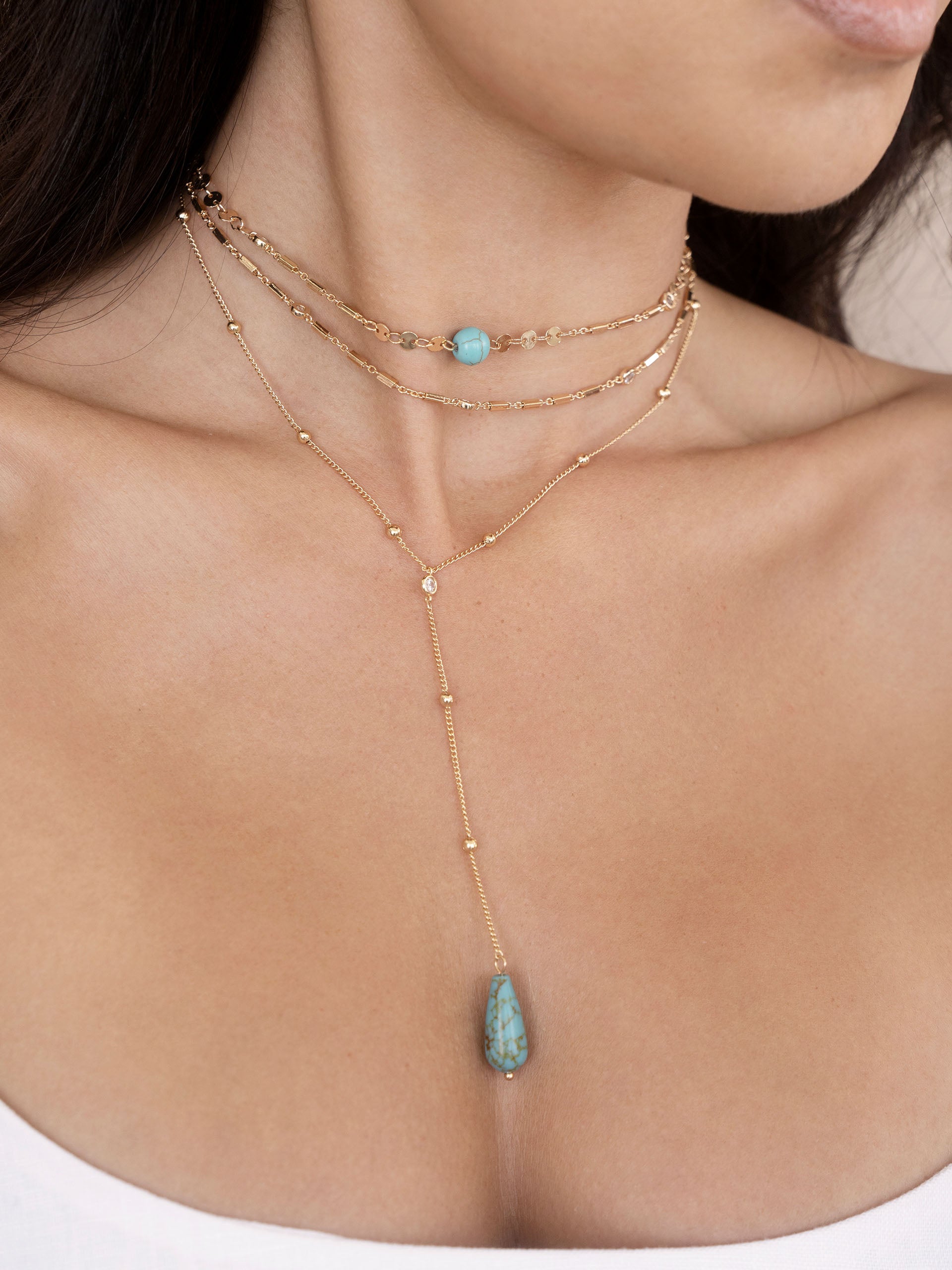 Forever Falling Turquoise Multi-Chain Lariat Choker