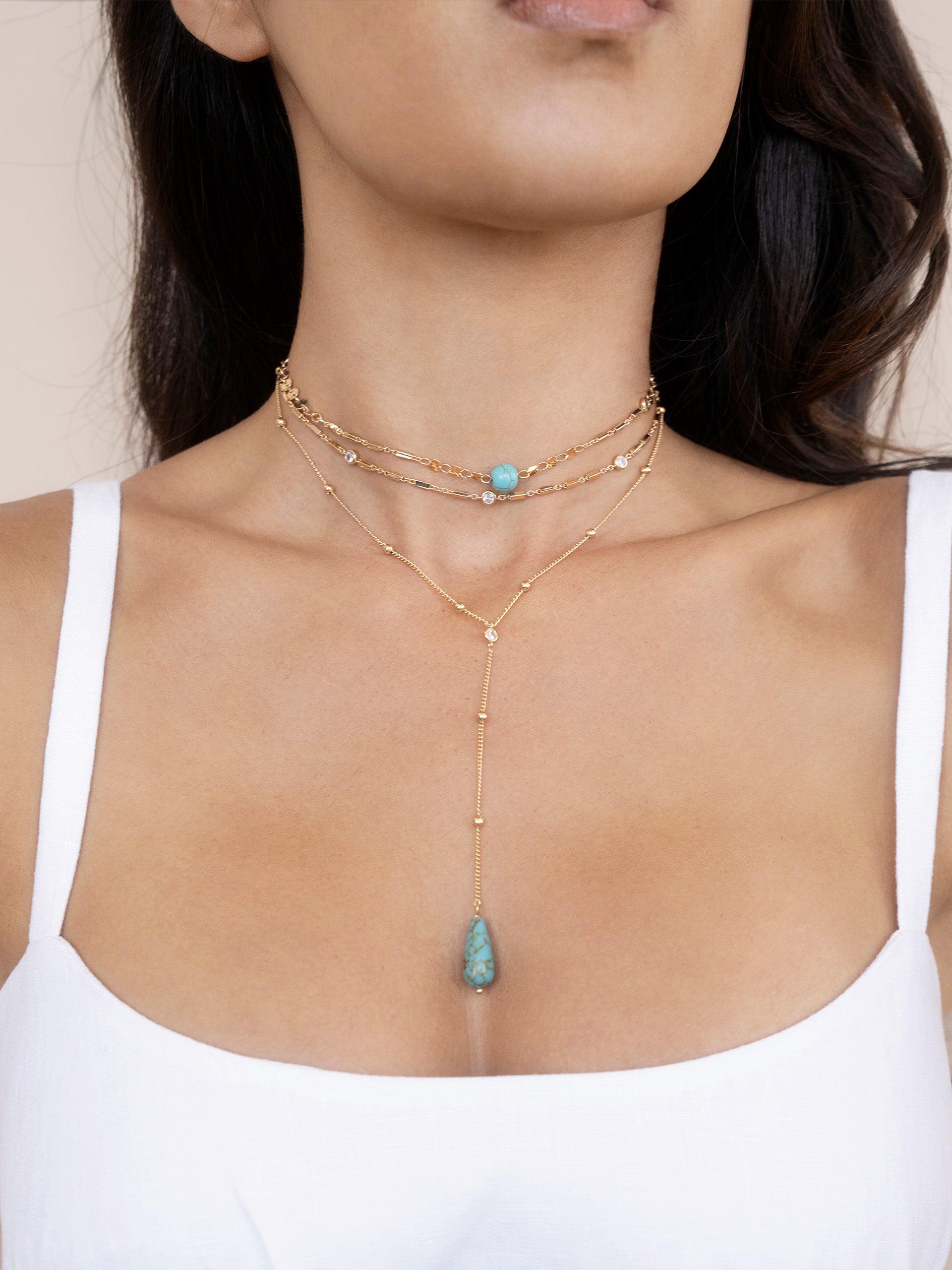 Forever Falling Turquoise Multi-Chain Lariat Choker