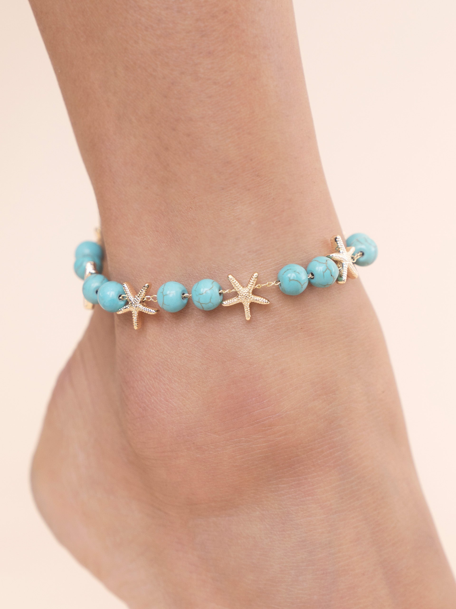 Starfish and Turquoise Beaded Anklet