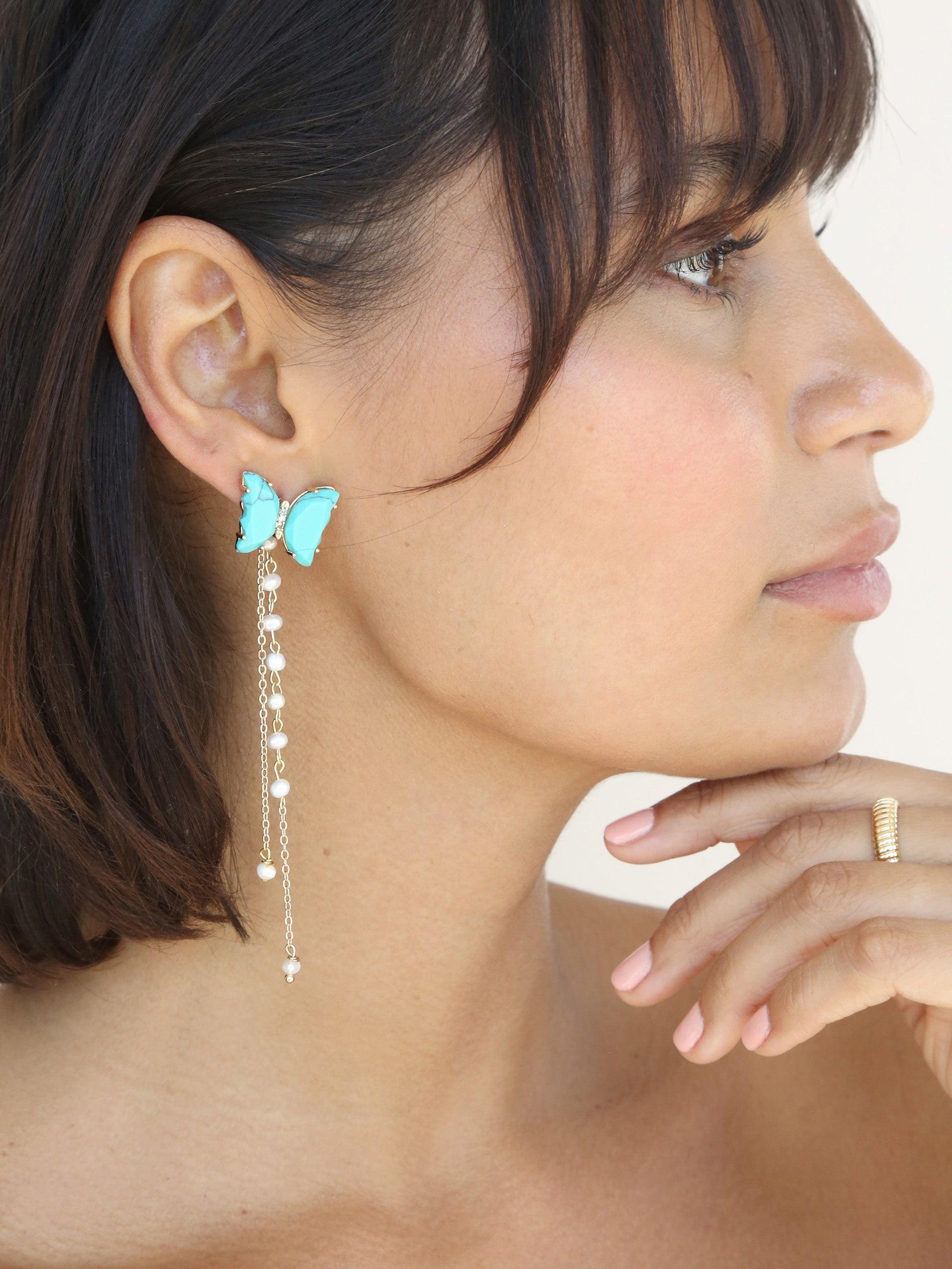 Turquoise Butterfly Dangle Earrings - Flying Tomato - Earrings - Ettika
