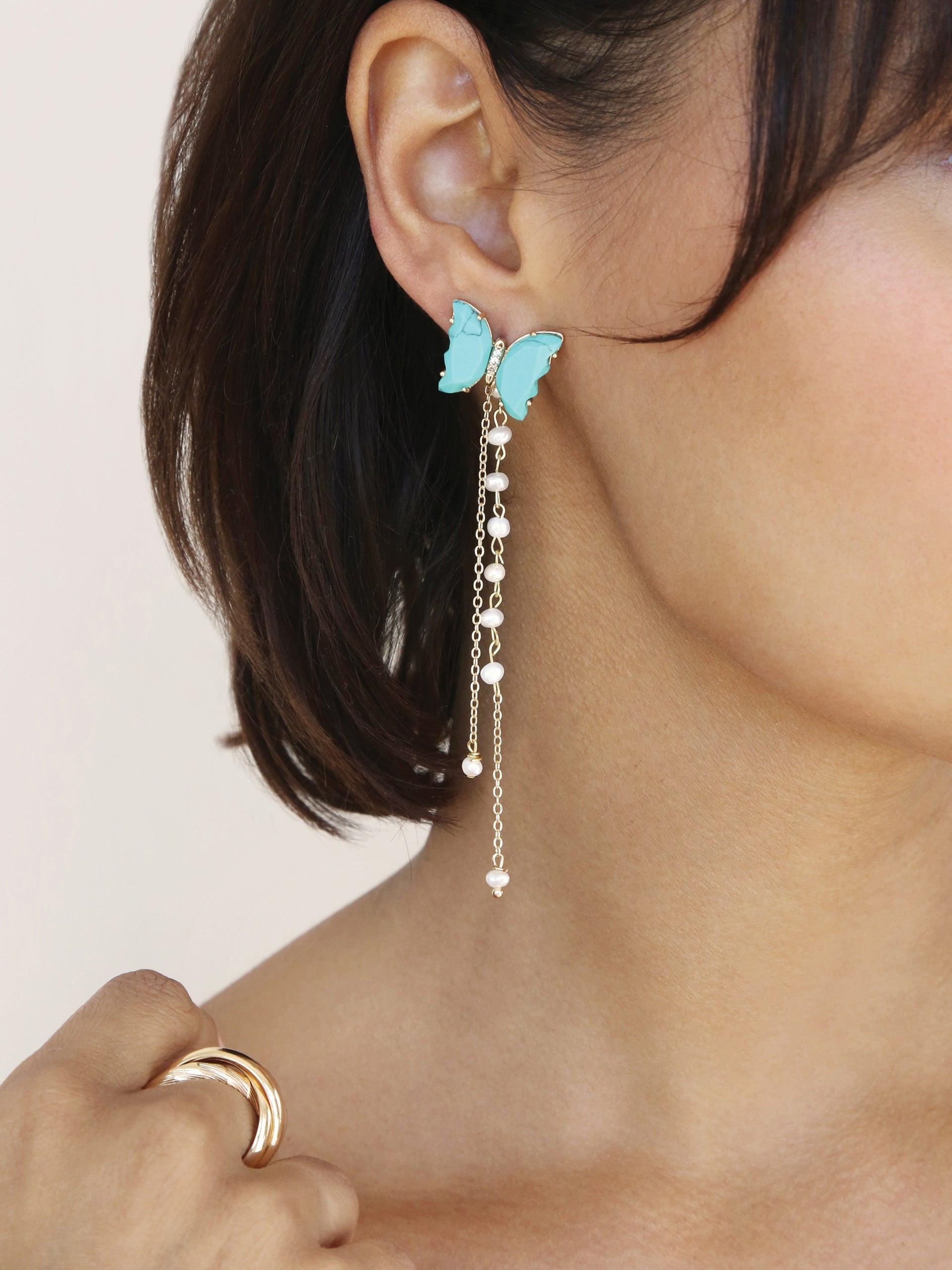 Turquoise Butterfly Dangle Earrings - Flying Tomato - Earrings - Ettika