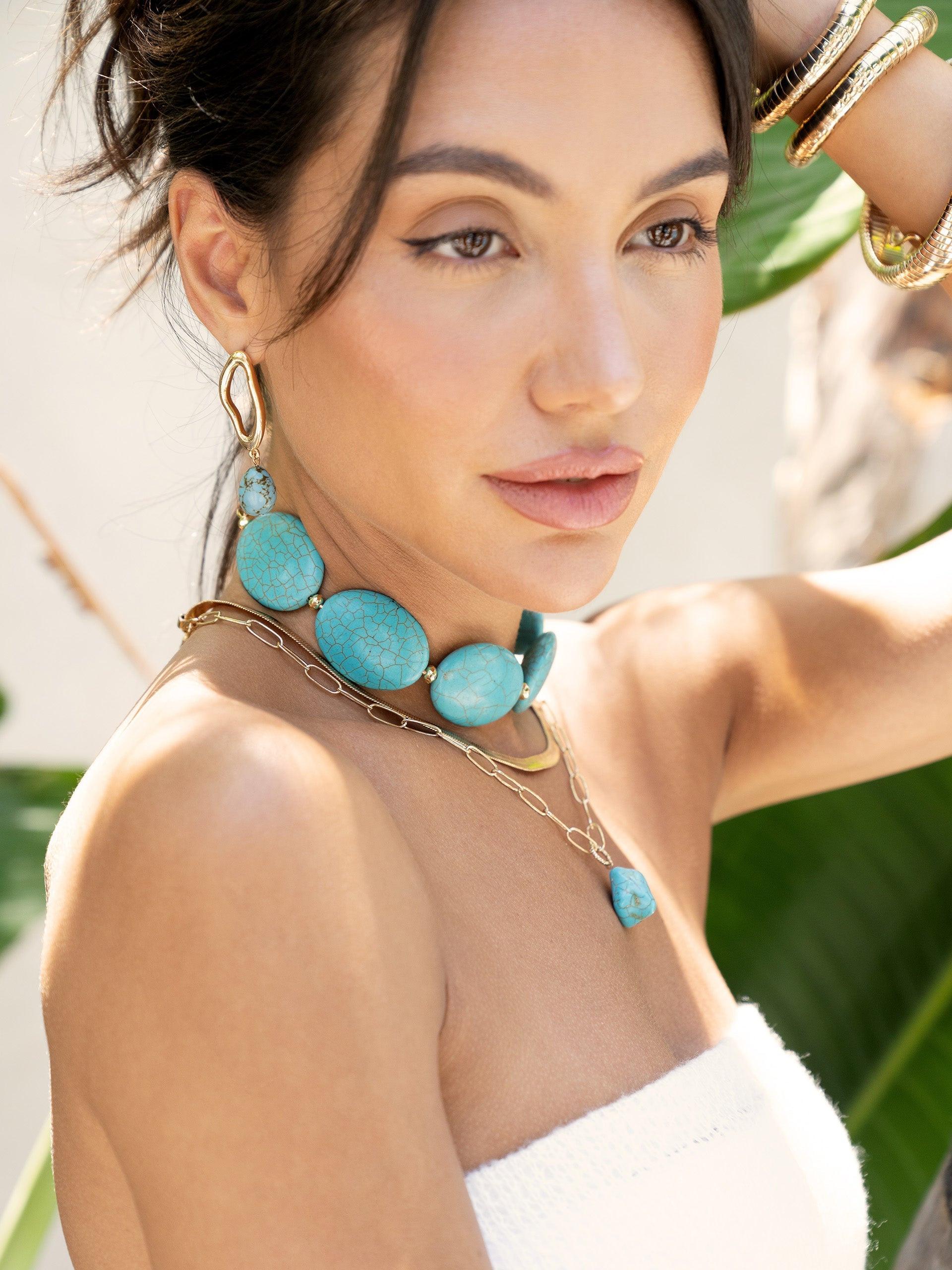 Open Circle Turquoise Dangle Earrings - Flying Tomato - Earrings - Ettika