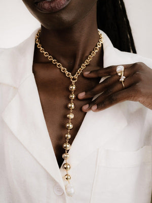 Deep Drop Pearl Lariat Necklace - Flying Tomato - Necklaces - Ettika