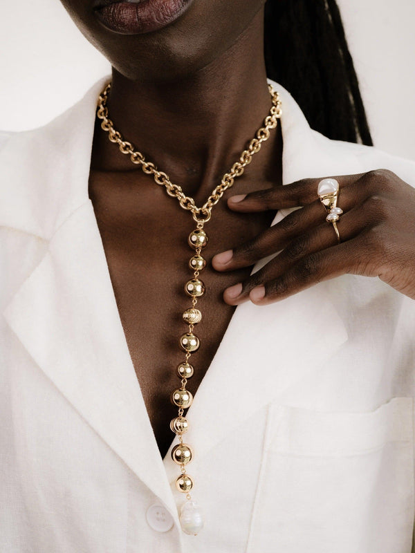 Deep Drop Pearl Lariat Necklace - Flying Tomato - Necklaces - Ettika