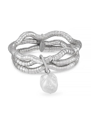 Liquid Gold and Pearl Stretch Bracelet - Flying Tomato - Bracelets - Ettika