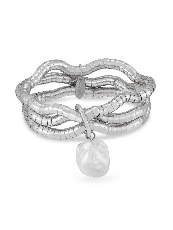 Liquid Gold and Pearl Stretch Bracelet - Flying Tomato - Bracelets - Ettika