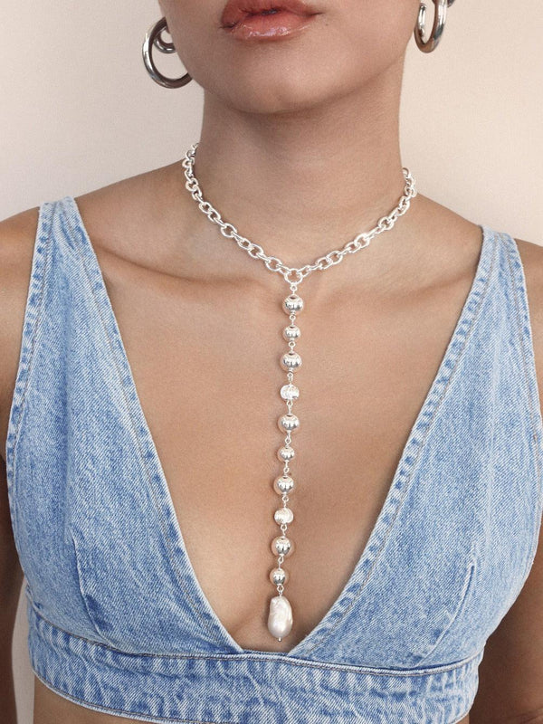 Deep Drop Pearl Lariat Necklace - Flying Tomato - Necklaces - Ettika