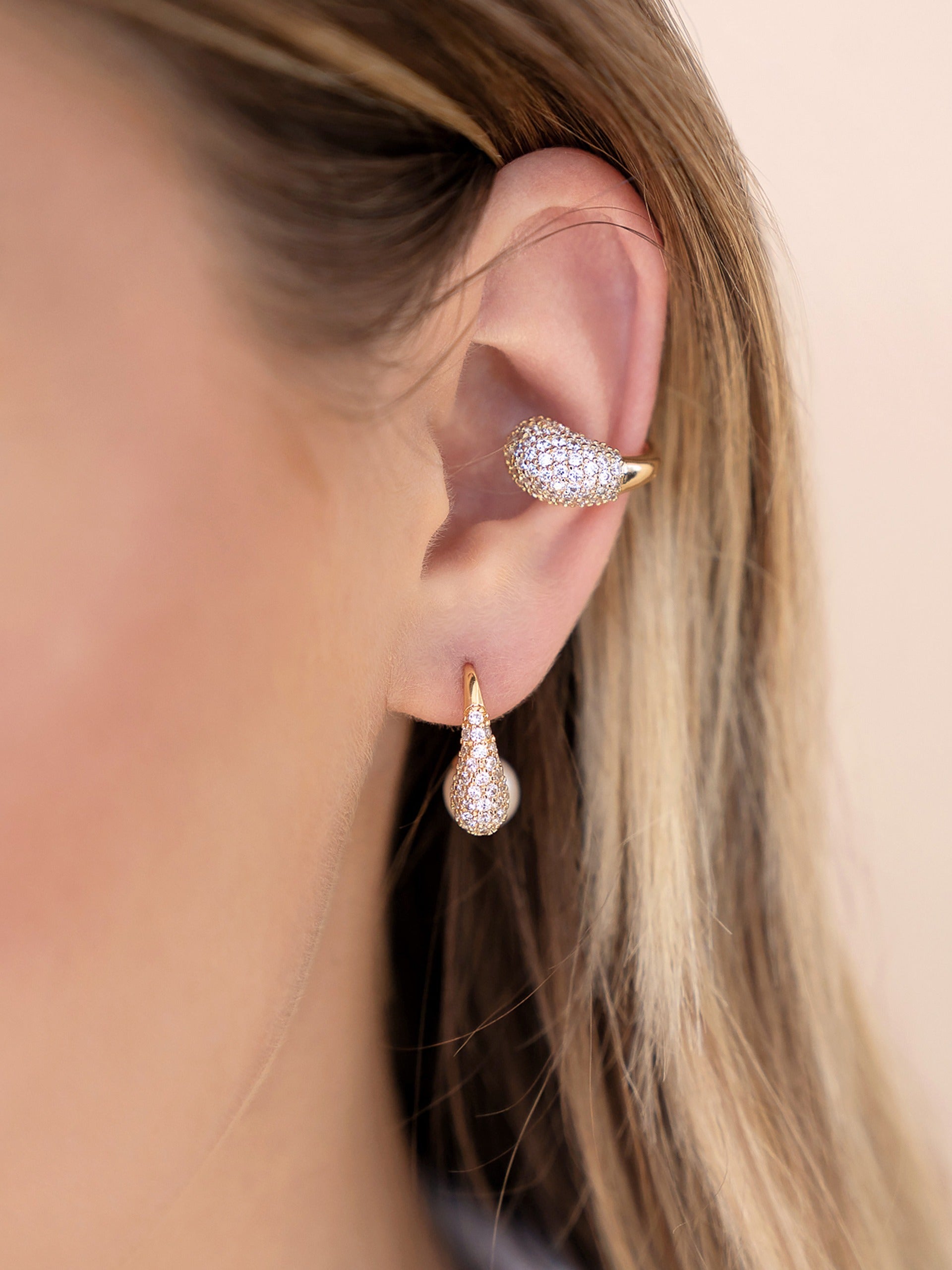 Hooked Pavé and Pearl Earrings