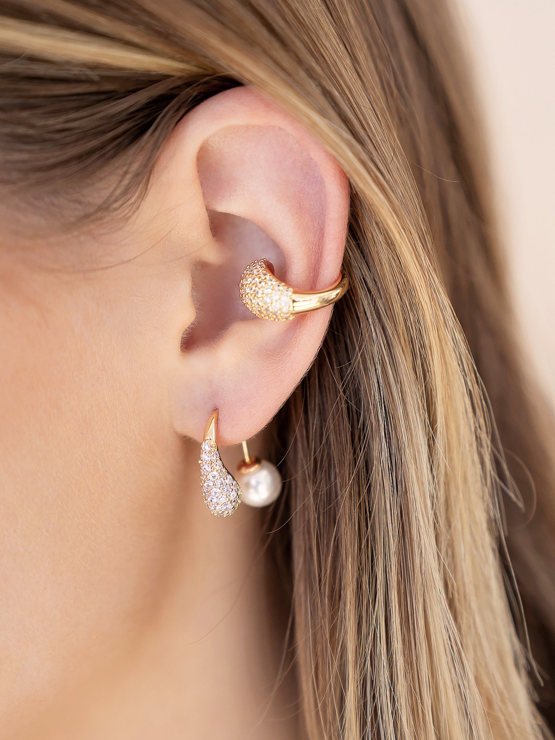 Hooked Pavé and Pearl Earrings