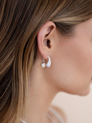 Hooked Pavé and Pearl Earrings - Flying Tomato - Earrings - Ettika