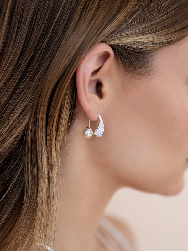 Hooked Pavé and Pearl Earrings - Flying Tomato - Earrings - Ettika